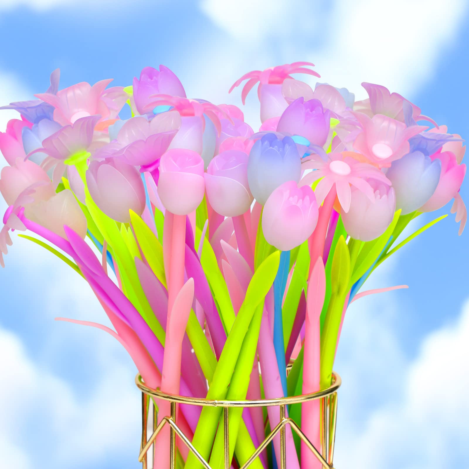 18-Pack Color Changing Flower Pens - Vibrant Gel Ink Ballpoint Rose Pens for School, Home & Office - Perfect Gift Set (Daffodil, Lampranthus, Spectabilis, Tulip, Rose) - Great for Note-Taking, Journaling & Creative Writing