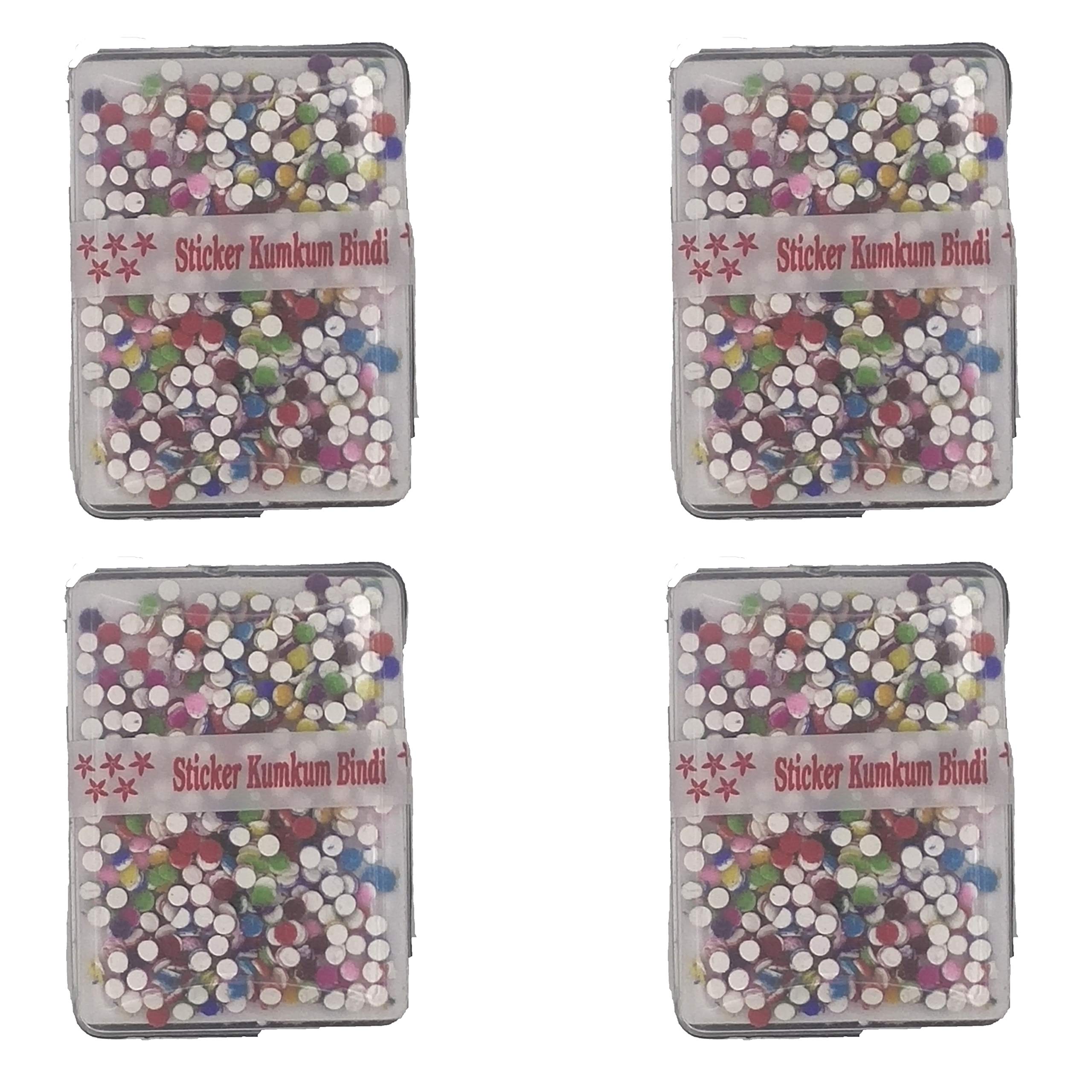Vibrant Multicolor Bindi Set of 4 - Size 8 - Traditional Indian Forehead Decoration for Festivals, Weddings & Cultural Events