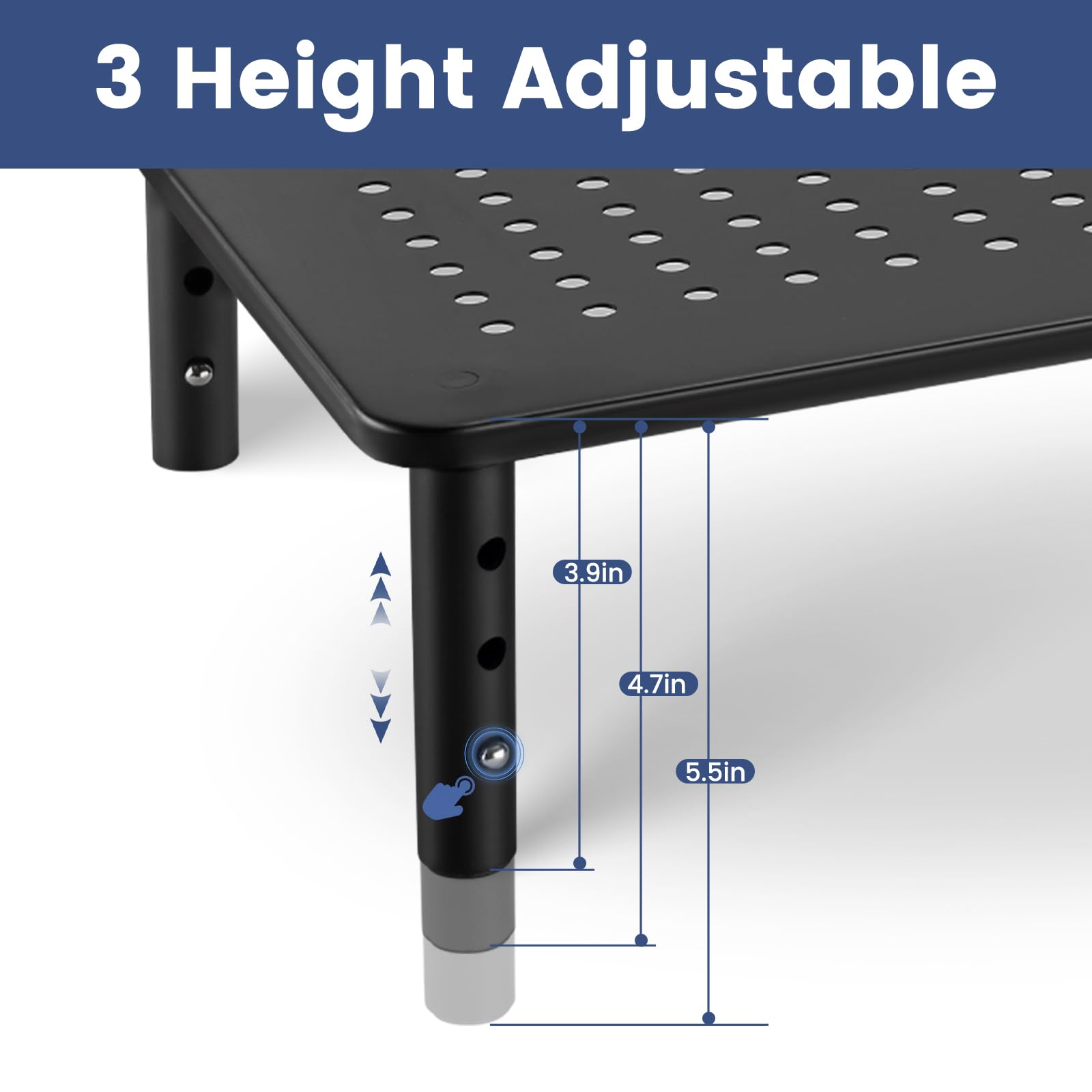 Adjustable Monitor Stand Riser with Airflow Vents - 3 Height Settings, Ergonomic Laptop Stand for Desk, Space-Saving Desk Organizer for 15.6