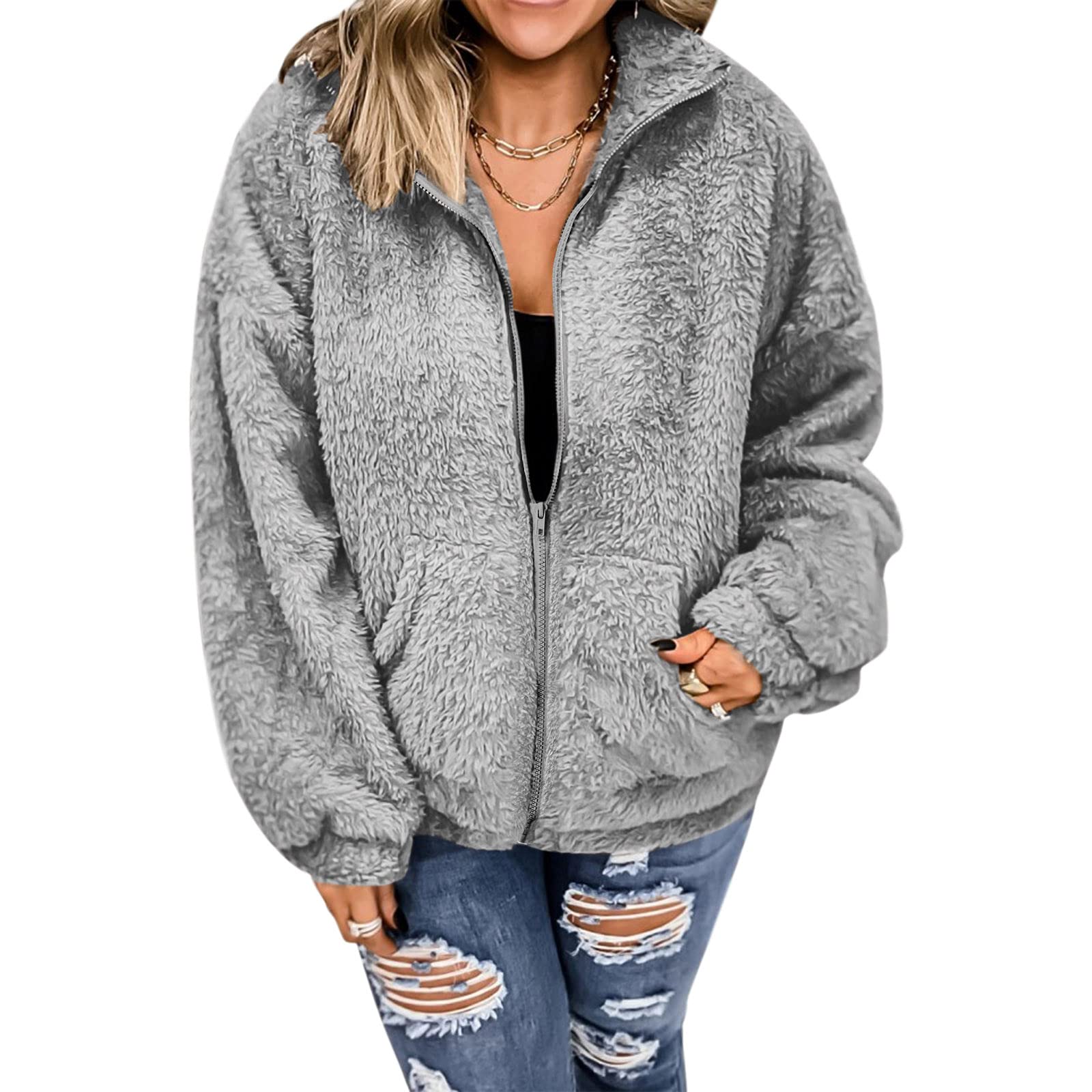 Plus Size Women's Winter Warm Hooded Sweatshirt Coat with Zipper Pockets - Cold Weather Jacket for Outdoor Activities & Casual Wear