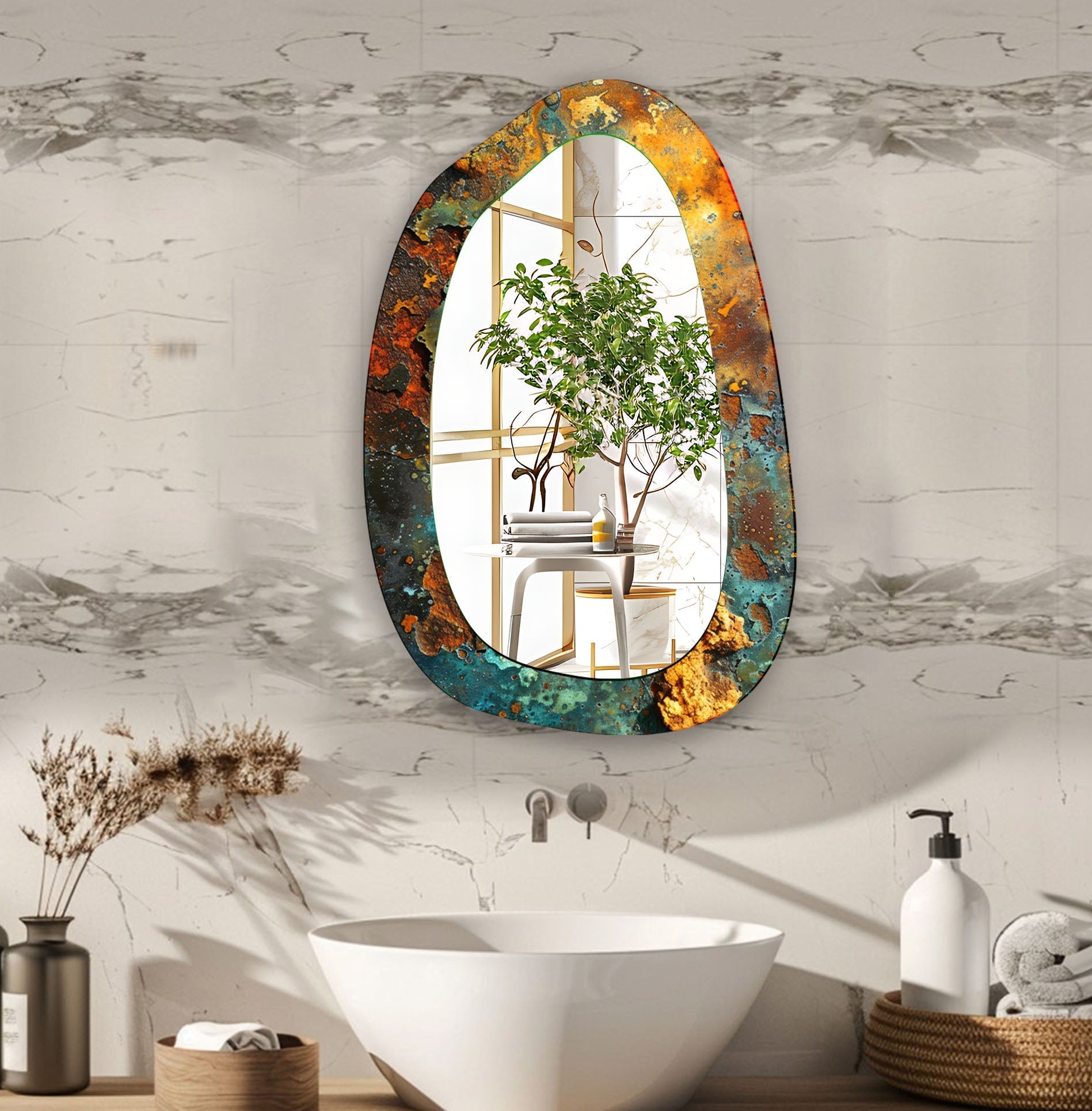 Abstract Large Irregular Glass Wall Mirror - Modern Decorative Mirror for Living Room, Bedroom, Entryway - Unique Statement Piece for Home Decor