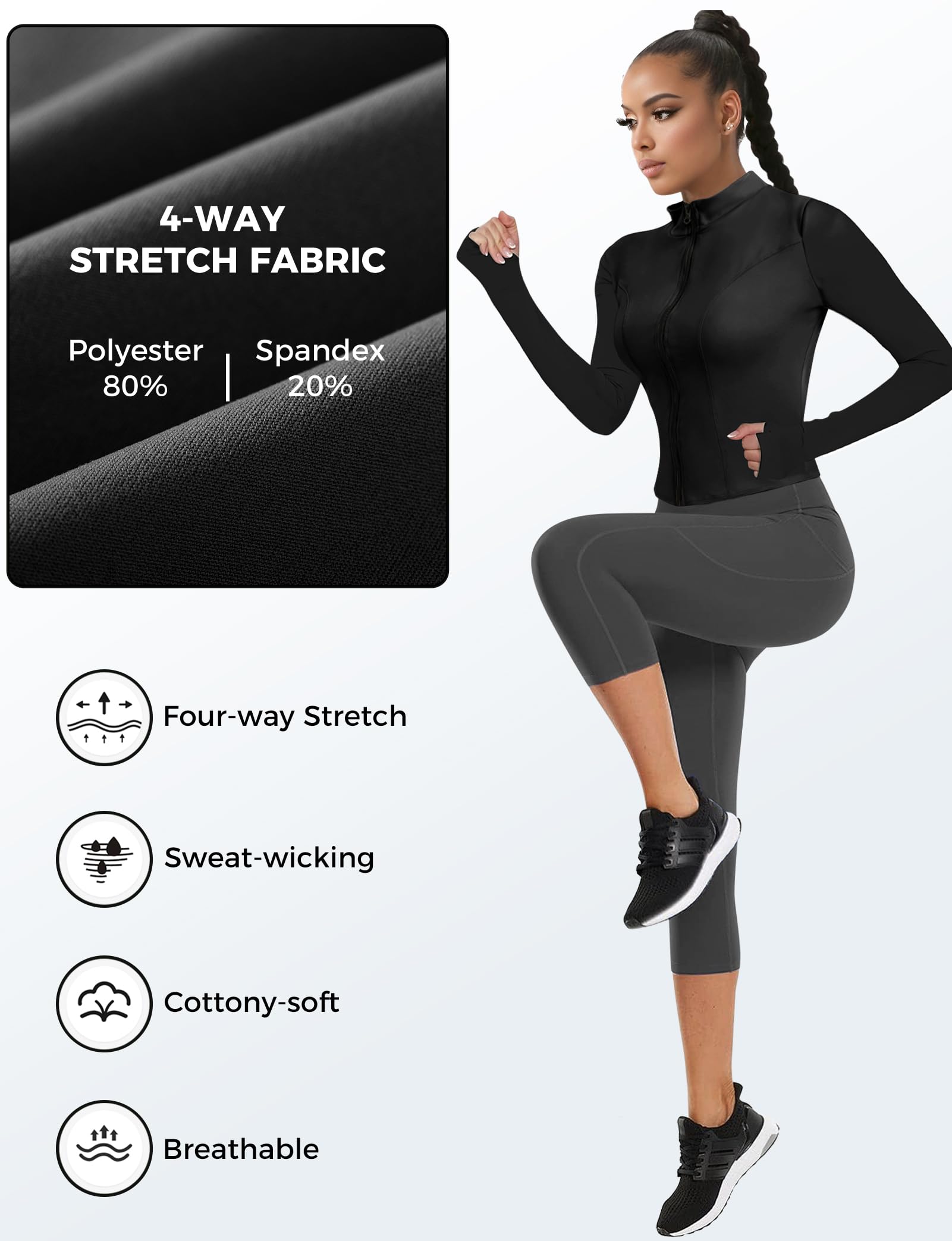 Lightweight Cropped Zip-Up Workout Jacket for Women - Breathable Athletic Running Jacket with Thumb Holes | Perfect for Gym, Yoga & Outdoor Activities