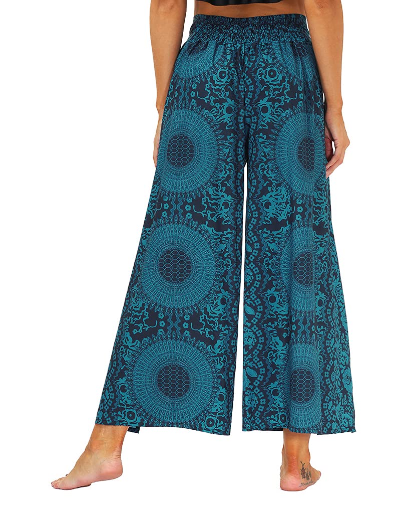 Ainuno Women's Boho Wide Leg Palazzo Pants with Side Slits - Flowy Hippie Pants for Summer, Thin & Comfortable - Perfect for Yoga, Beach, Music Festivals & Casual Wear