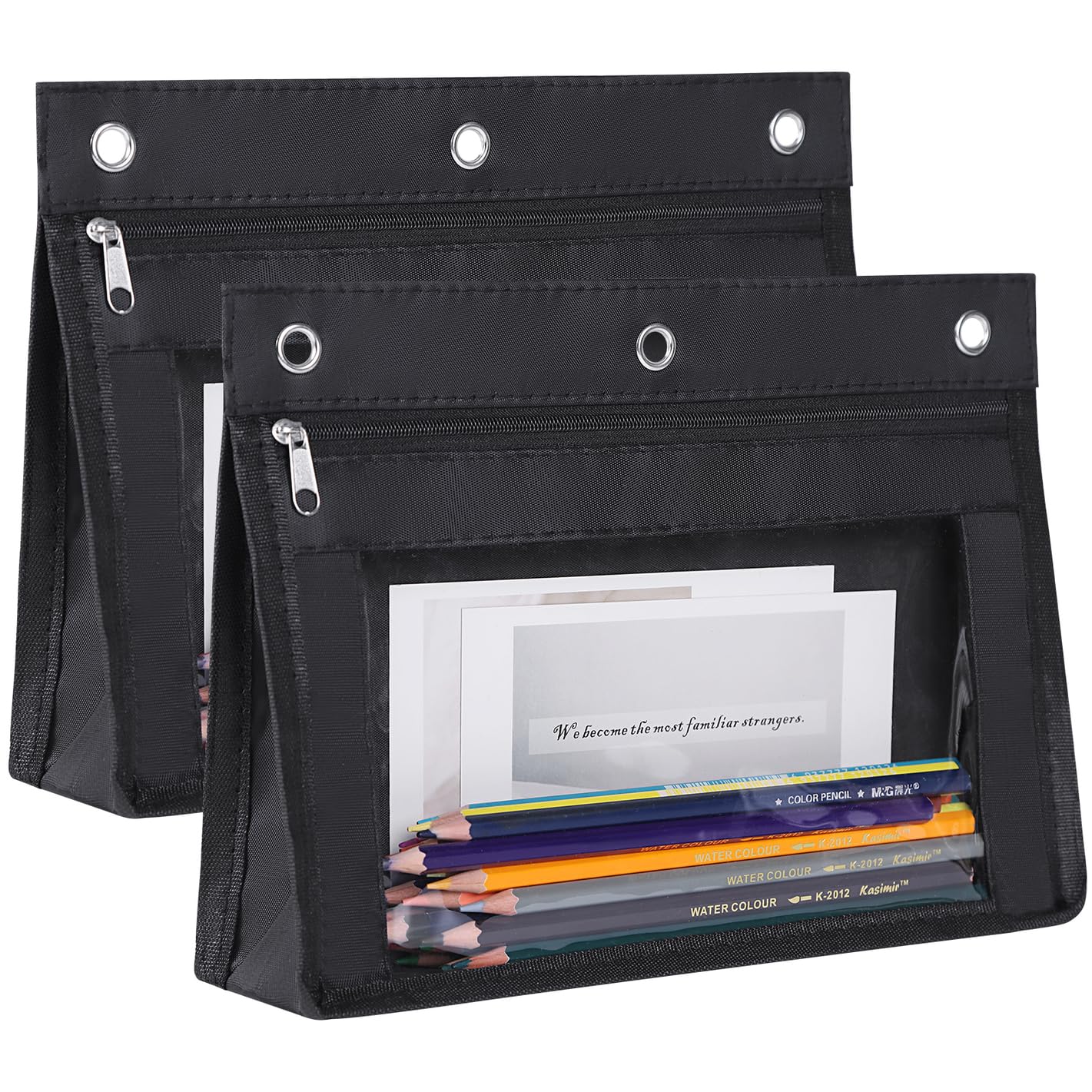 YoeeJob 2 Pack Large Expandable Pencil Pouch for 3 Ring Binder - 1.5 Inch Capacity Zipper Pencil Case for School, Office & Home - Perfect for Organizing Pens, Markers, and School Supplies in Binders