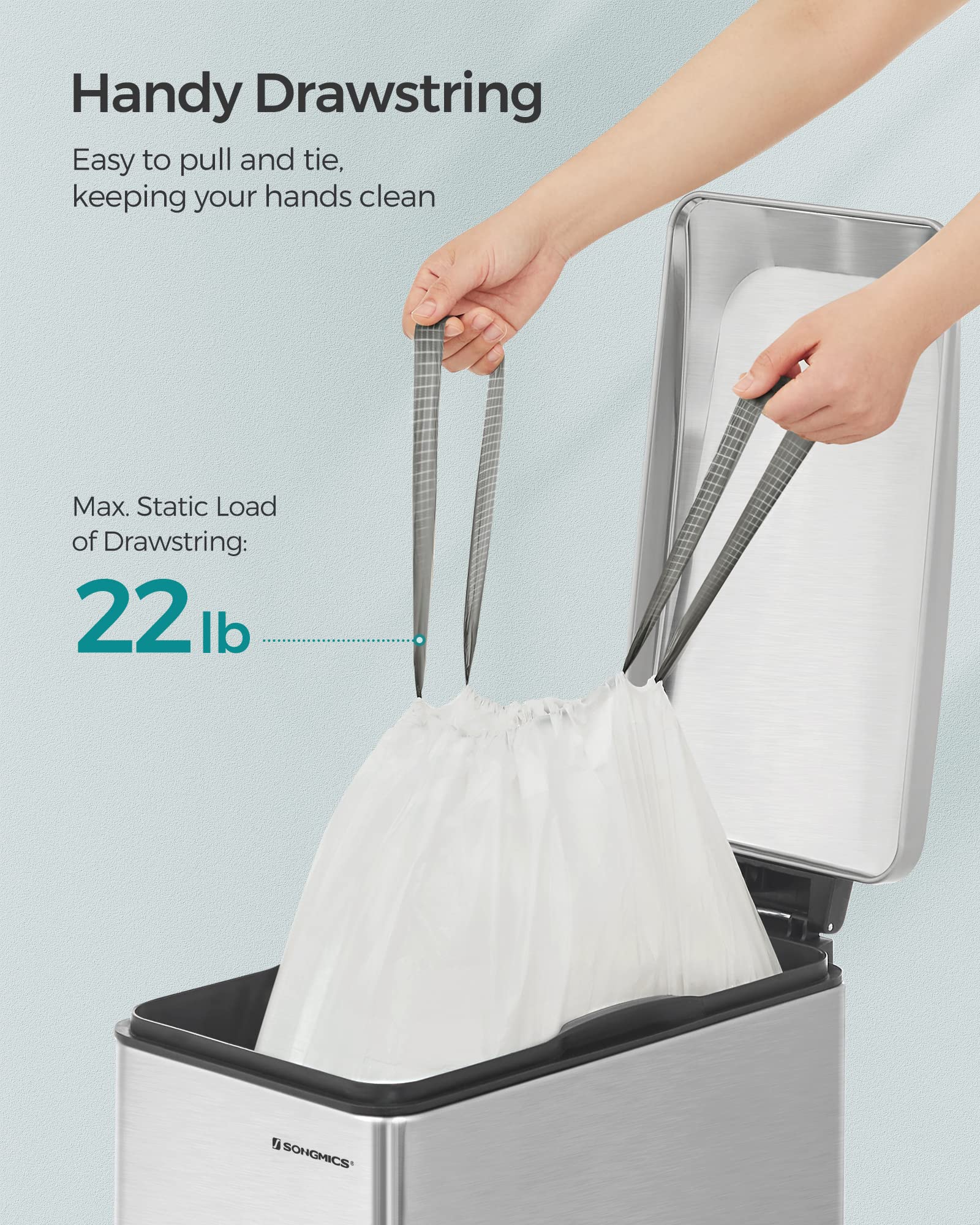 SONGMICS 12-14.5 Gallon Trash Bags, 40 Count Drawstring Garbage Bags for Kitchen, Bathroom & Office - White (UKRB055A01) - Durable Waste Bin Liners with Secure Closure