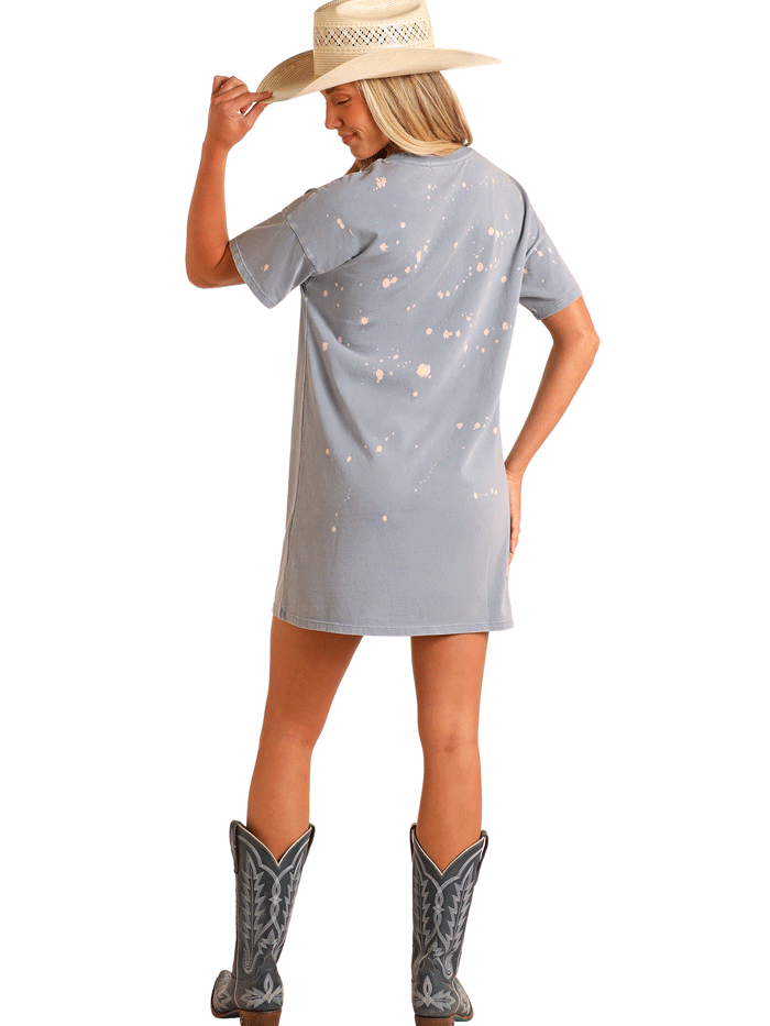 Rock & Roll Denim Womens Ramble On T-Shirt Dress - Sky Blue Vintage Style Casual Dress for Music Festivals & Everyday Wear