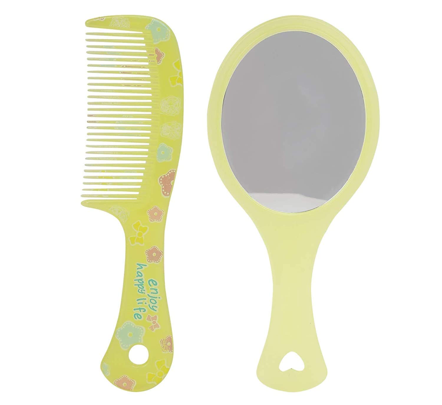 SIYAA Hand Mirror with Comb Set for Women and Girls - Portable Travel Vanity Mirror & Hair Comb Kit (Yellow) - Perfect for Makeup, Hair Styling, Travel & Gift Giving
