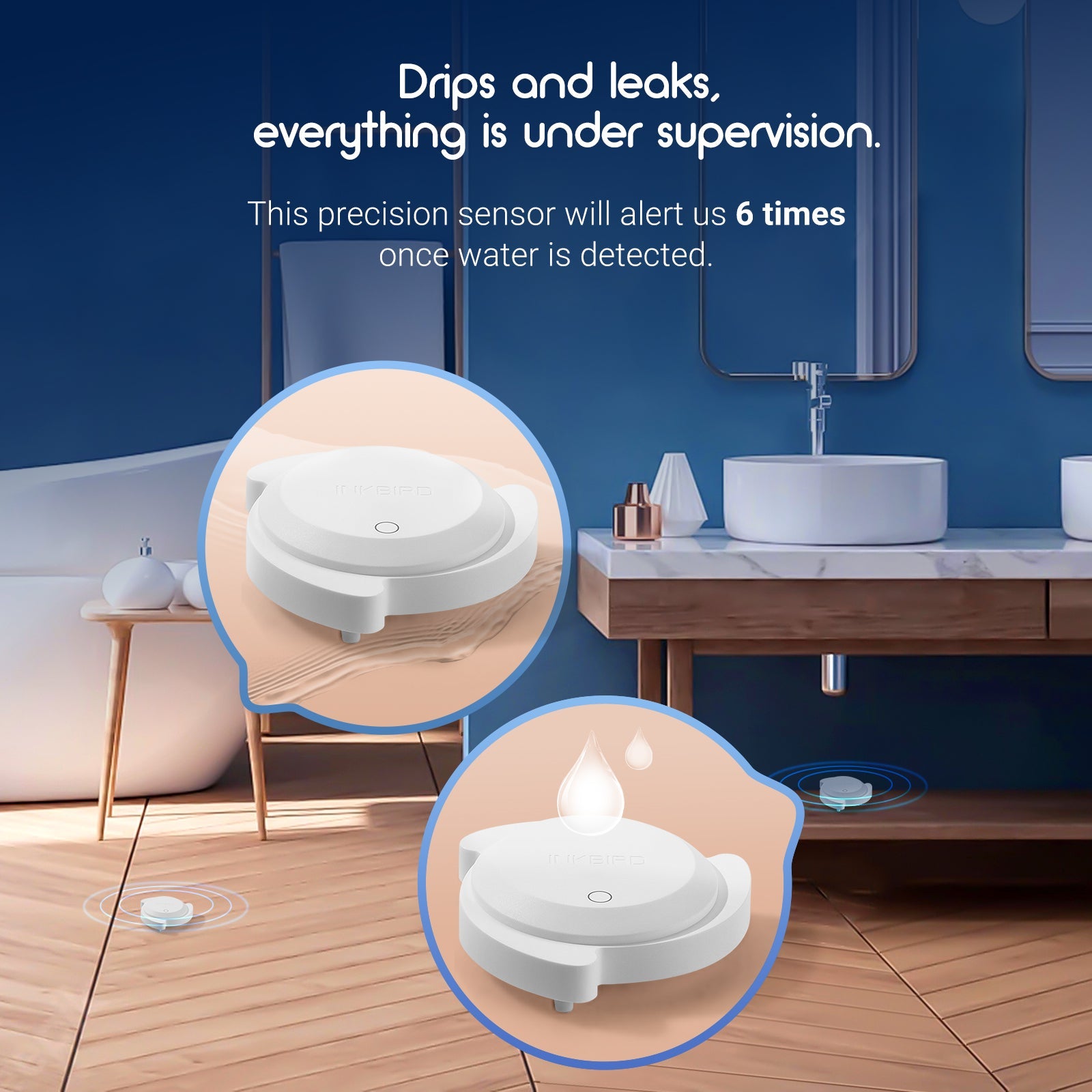 Smart Water Leak Detector IRS WD1 - Wireless Alarm System for Home & Office - Early Warning for Pipe Bursts, Floods & Appliance Leaks (Bathroom, Kitchen, Basement)