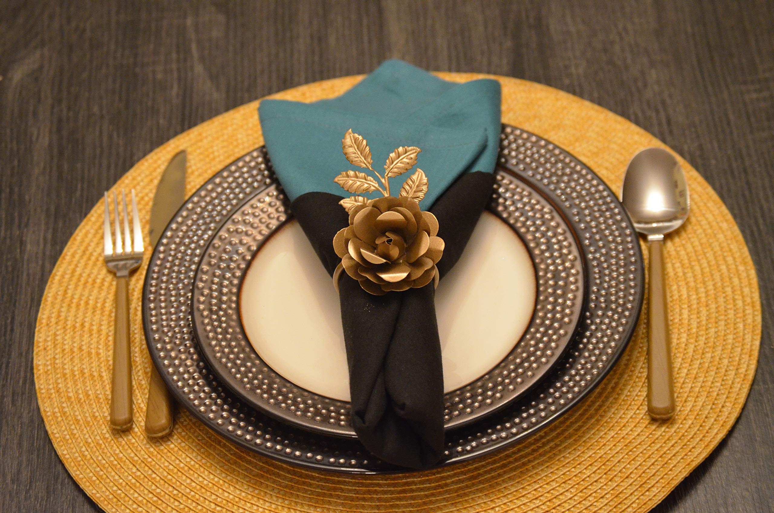 Elegant Golden Rose Napkin Rings Set of 8 - Perfect for Wedding, Party, and Holiday Table Decorations