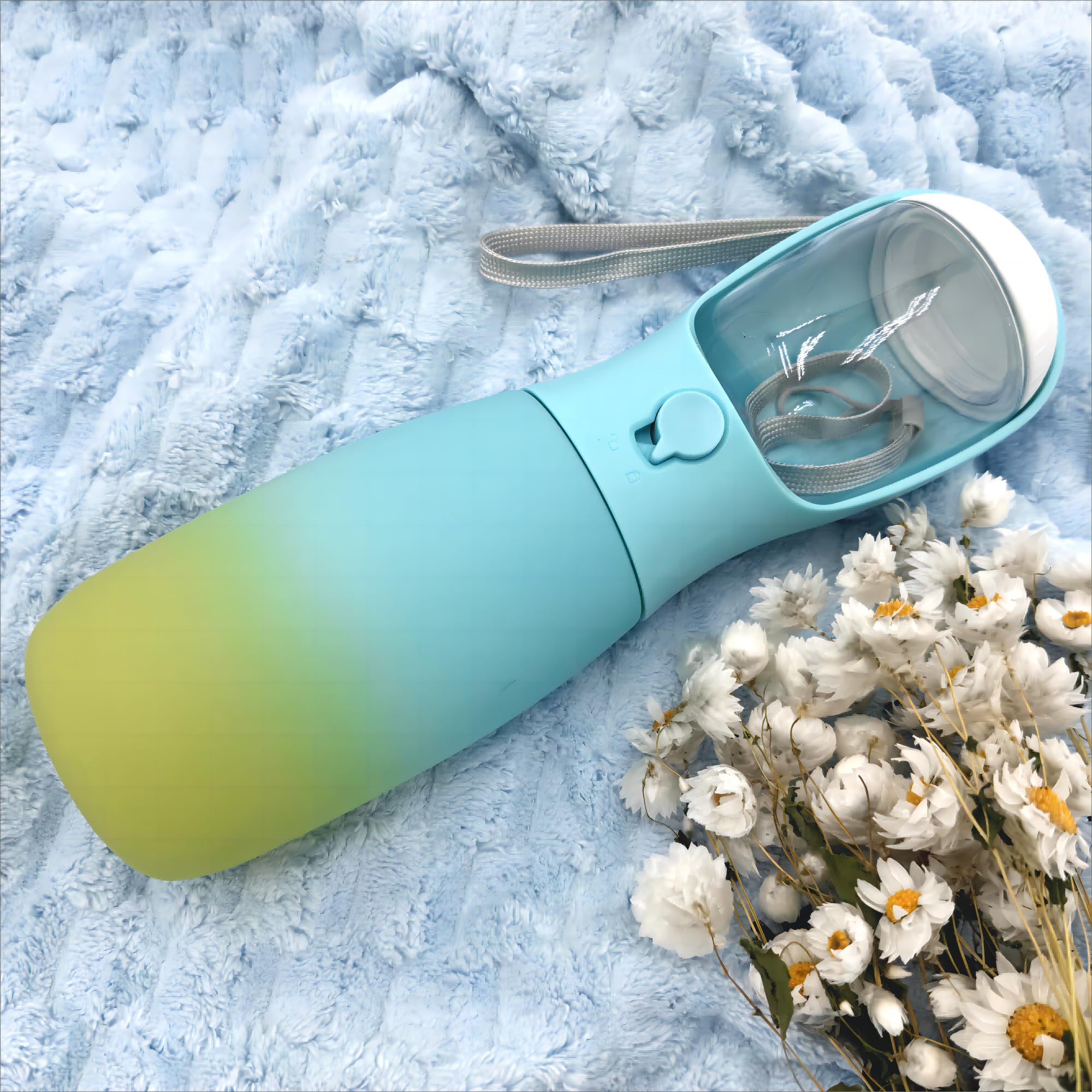 Portable Dog Water Bottle with Food-Grade Bowl - 19Oz Travel Water Dispenser for Small, Medium & Large Dogs - Outdoor Essentials for Hiking, Walking & Travel - Trendy Blue & Green Dog Accessories - Perfect Gift for Pet Lovers