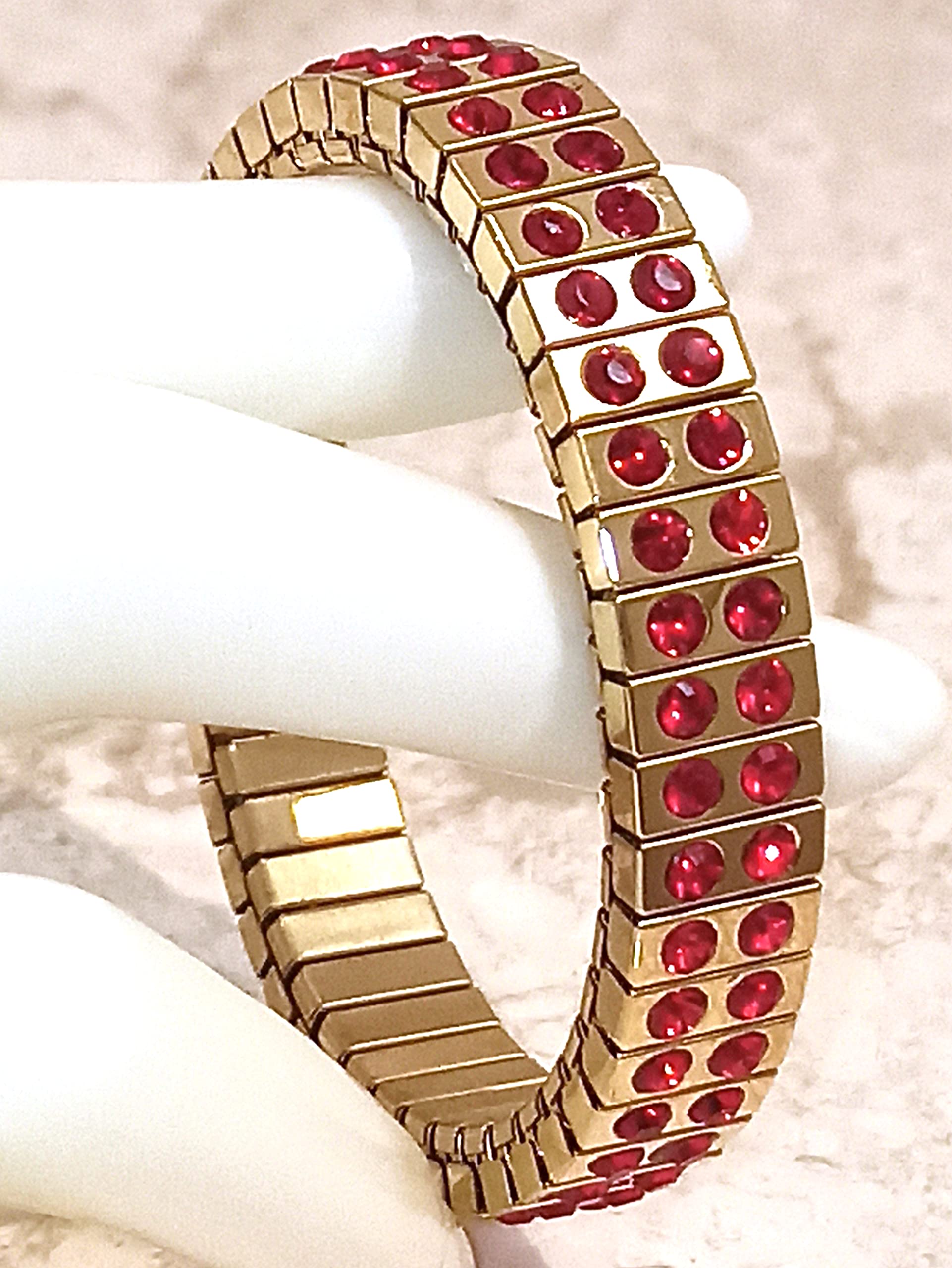 Handmade Ruby Bracelet for Women - 2ct Austrian Crystal Gold Jewelry, Elegant Bangle for Fiancée Engagement Gift, Graduation Party & Special Occasions