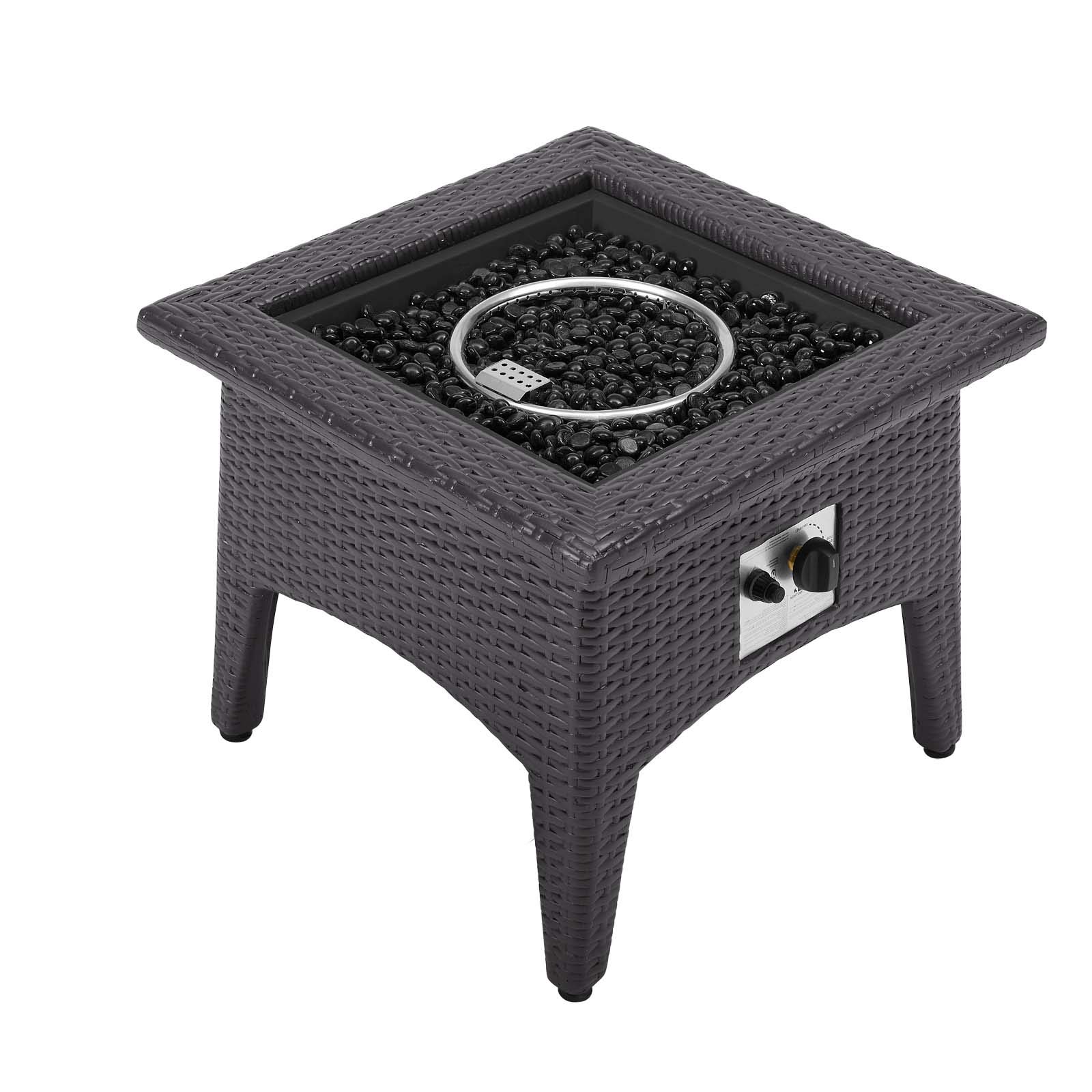 Modern Outdoor Patio Lounge Coffee Fire Pit Table and Chair Set - Light Brown Rattan Wicker Furniture for Backyard, Garden, Poolside Relaxation & Entertaining