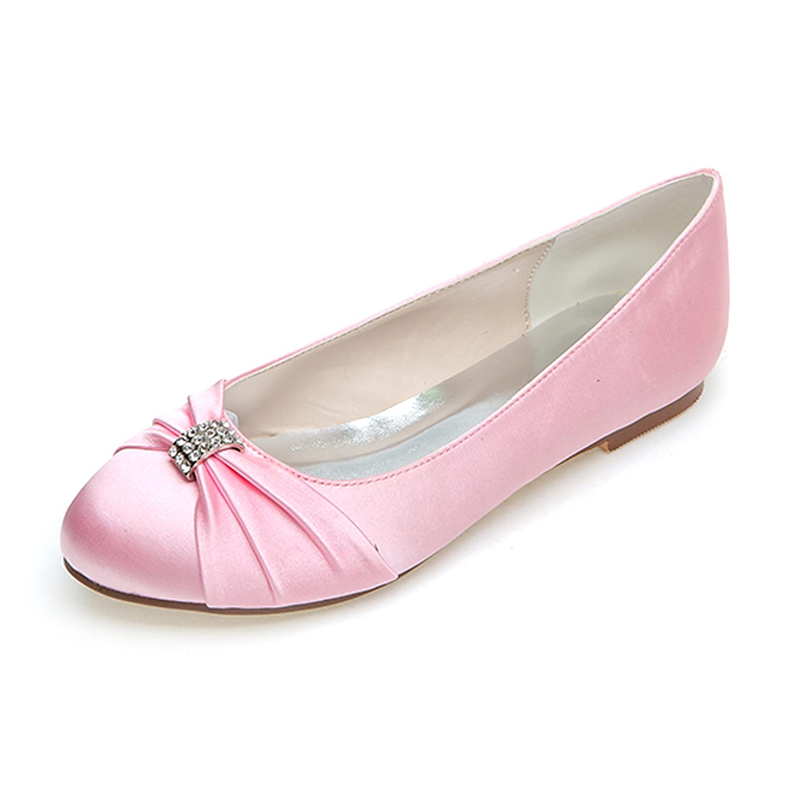 KSTORE Women's Pleated Satin White Wedding Shoes - Rhinestone Bridal Flats for Bride & Bridesmaid - Round Toe Comfortable Evening Party Shoes for Wedding, Reception & Special Occasions