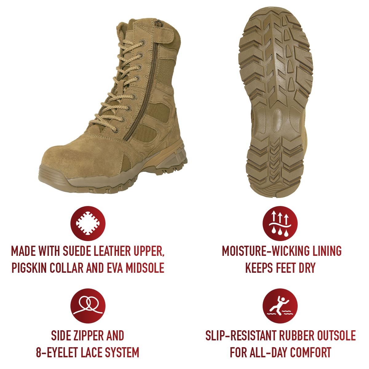 Rothco Men's V-Max Lightweight Tactical Boots - Durable Military Combat Shoes for Hiking, Outdoor & Work - Waterproof & Breathable Army Boots for Men