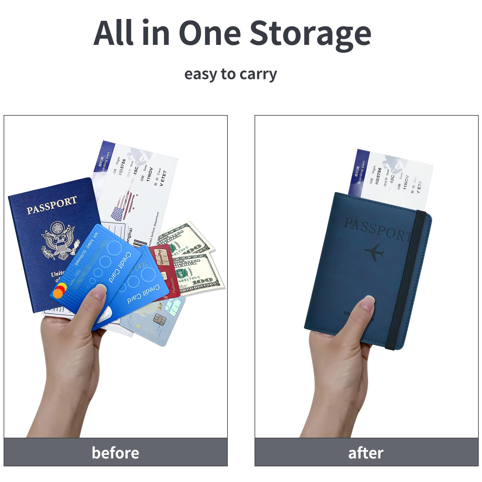 Premium RFID Blocking Leather Passport Holder with Credit Card & Boarding Pass Slots - Navy Blue Travel Wallet for Secure Document Protection | Perfect for International Travel, Business Trips & Vacation Essentials
