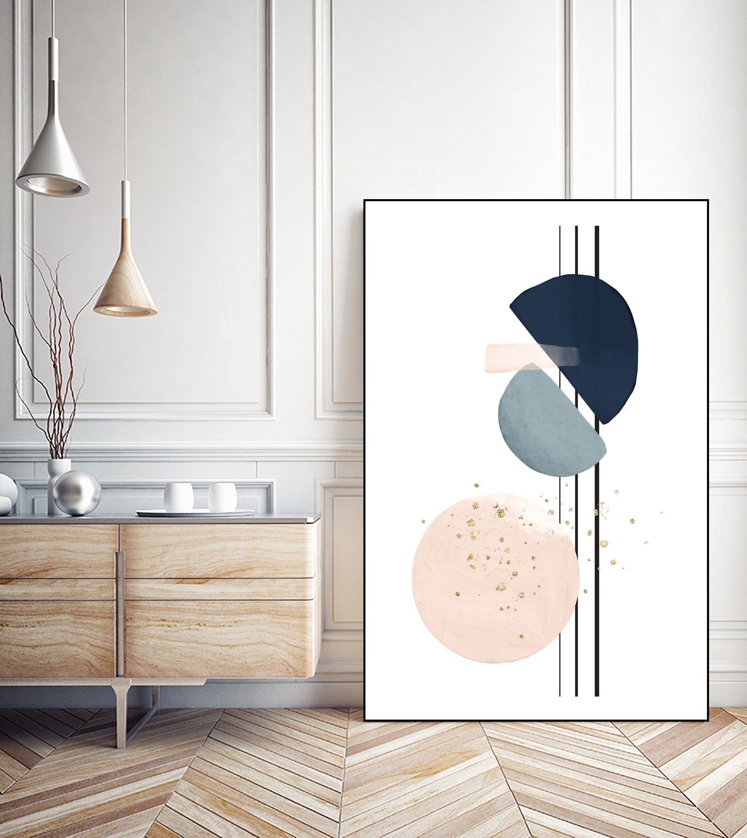 Abstract Study Blush and Navy Blue II - Modern Art Print for Home & Office Decor | Perfect for Living Room, Bedroom, or Workspace Wall Art