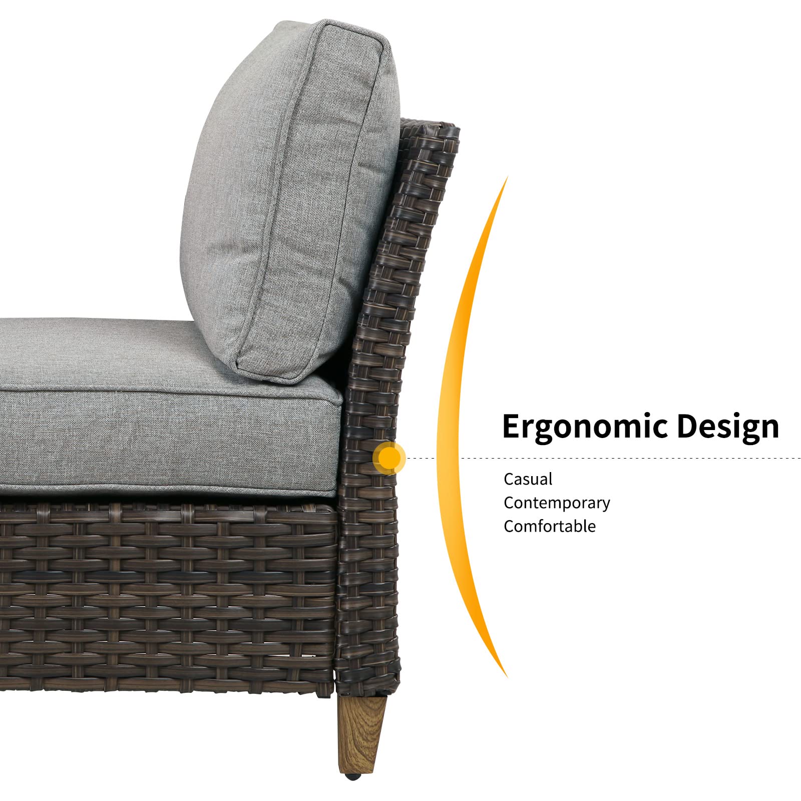 Outdoor Wicker Sectional Sofa Set - Modular Patio Furniture with Thick Cushions & Durable Frame for Deck, Porch, Poolside or Garden - Perfect for Relaxing, Entertaining & Outdoor Lounging (Armless Design)