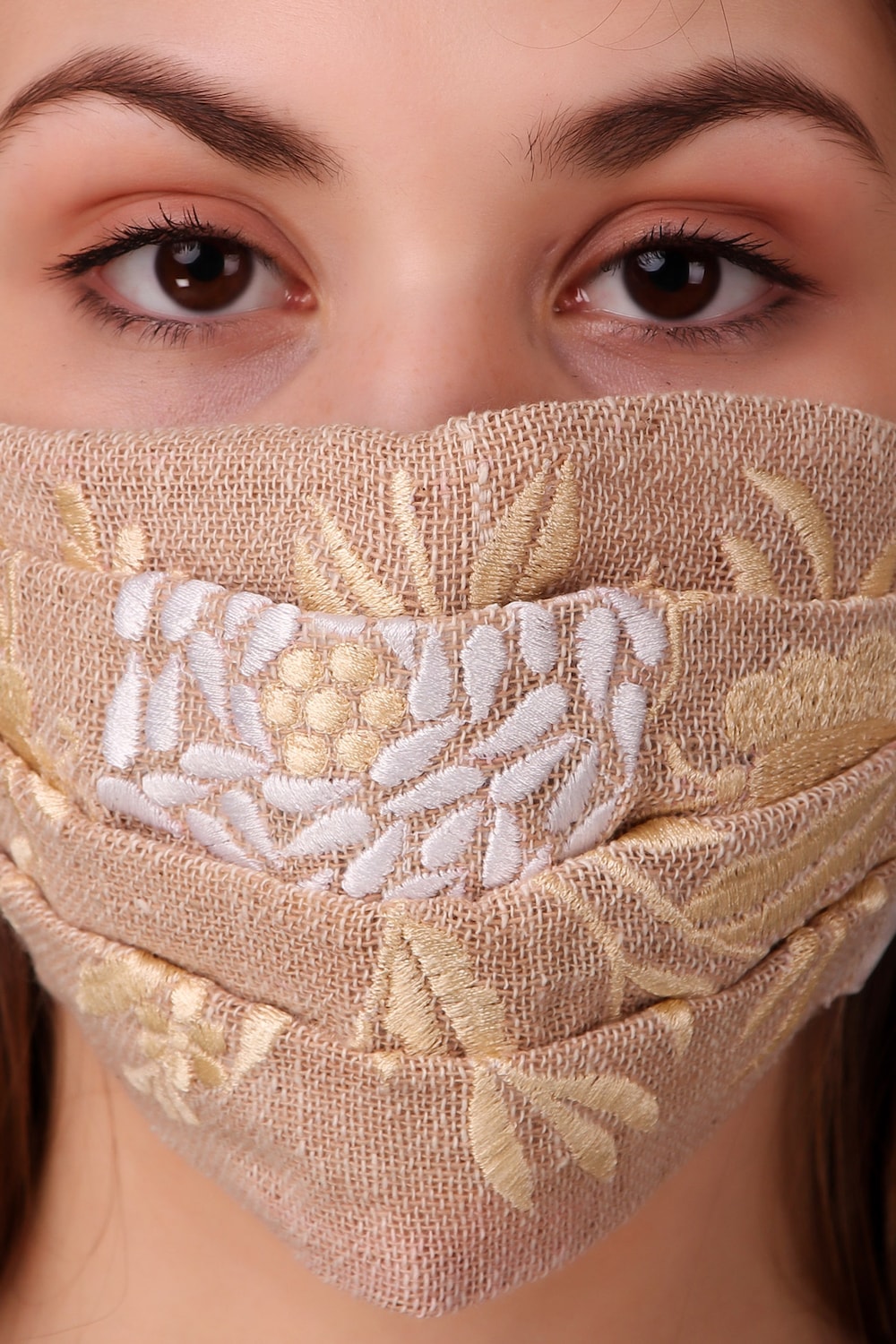 Floral Embroidered Jute Pleated Face Mask - Reusable & Breathable Cotton Fabric for Women - Perfect for Daily Use, Outdoor Activities & Travel Protection