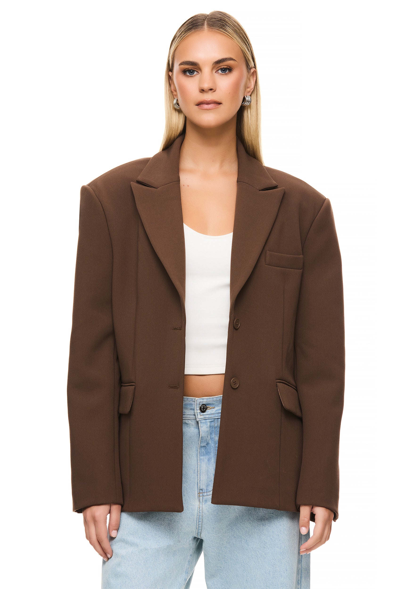 Isla Brown Blazer for Women - Elegant Single-Breasted Office Jacket, Perfect for Business Meetings, Workwear & Professional Outfits