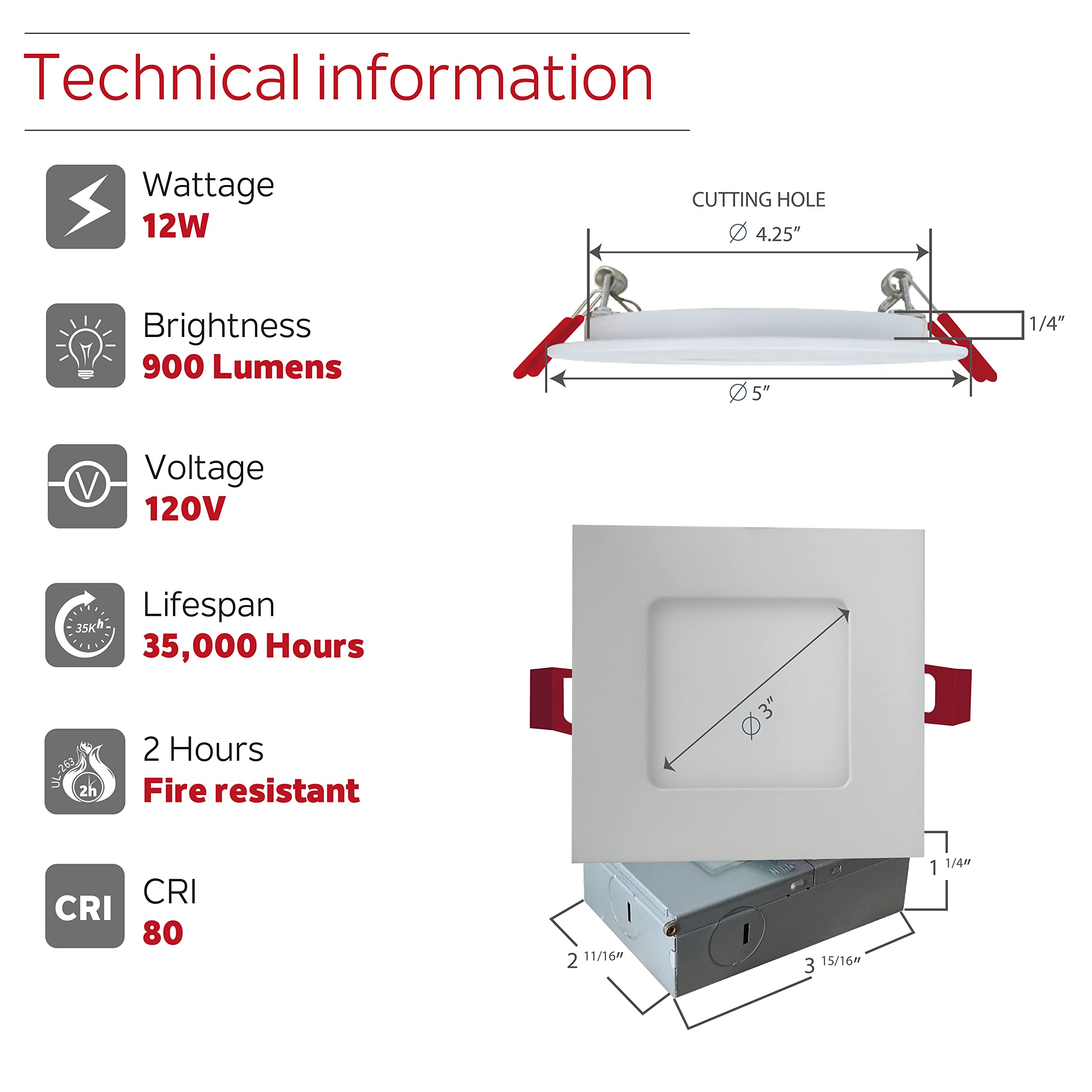 Nadair 12-Pack 4 Inch Square LED Ultra Slim Recessed Lights - 12W 900 Lumens - 5 Color Temperatures (2700K-5000K) - Dimmable IC Rated ETL Certified - White & Black Trim - Perfect for Kitchen, Living Room & Bedroom Lighting