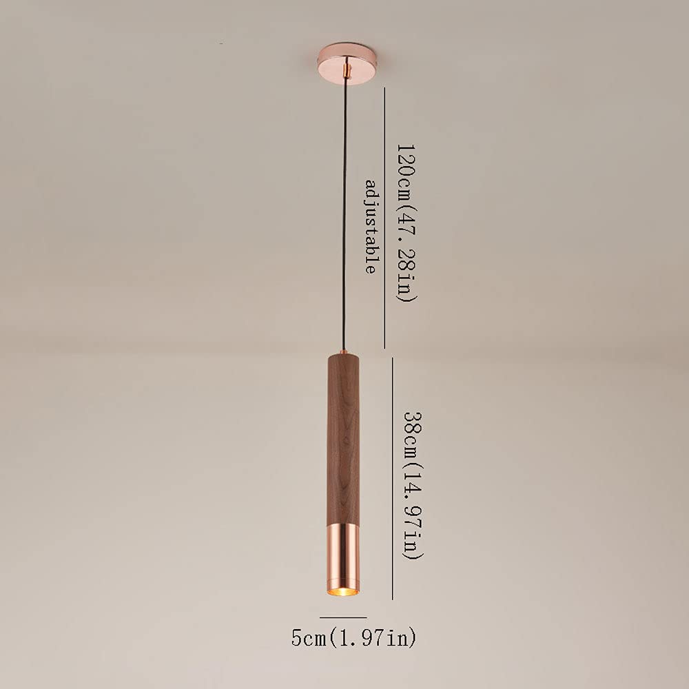 Nordic Rose Gold Metal Small Suspended Chandelier - Adjustable LED Pendant Light with Rubber Wood Shade for Dining Room, Bar Counter & Kitchen | Modern Semi-Embedded Ceiling Hanging Luminaire Set for Home Decor