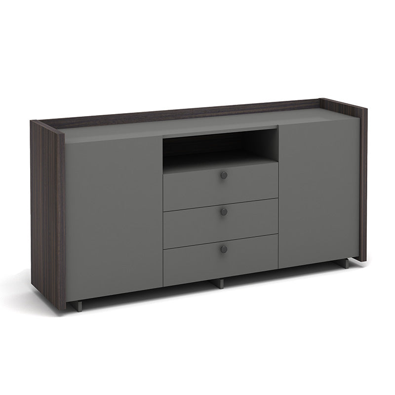 RADDIX 160cm Credenza Cabinet - Iron Grey & Brown Wood TV Stand with Storage | Modern Sideboard for Living Room, Bedroom & Dining Room