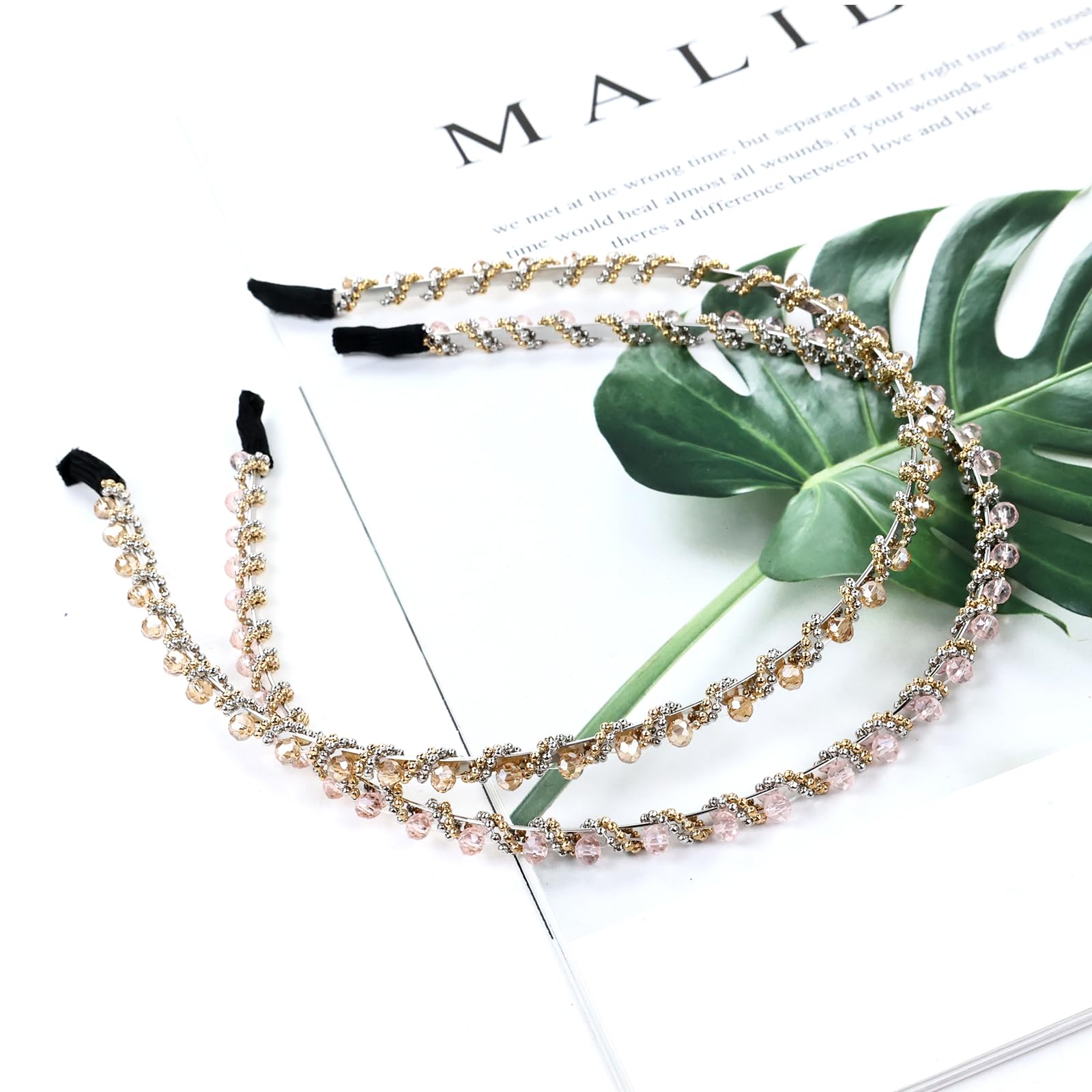 Sparkly Crystal Rhinestone Metal Thin Headbands for Women - 5 Pack Wedding, Party, Prom Hair Accessories - Elegant Hair Hoops for Girls & Teens - Perfect for Bridal, Birthday & Special Occasions