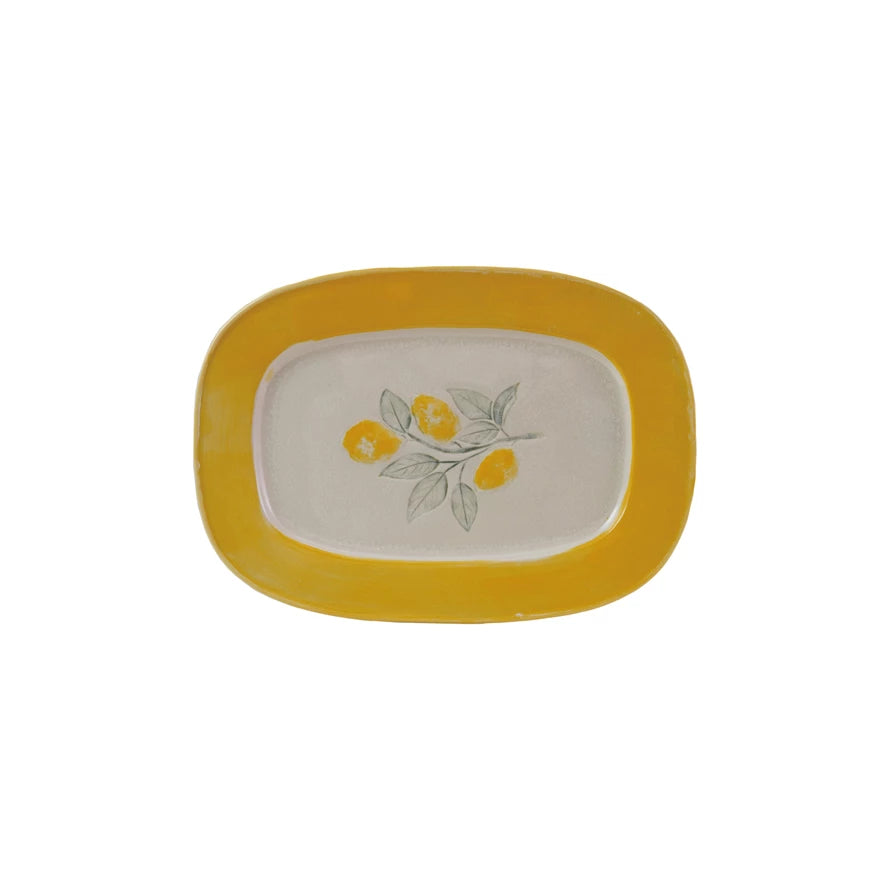 Handmade Crackle Glaze Stoneware Lemon Serving Platter - Perfect for Cheese, Charcuterie & Fruit Display - Elegant Dinner Party & Holiday Entertaining Dish