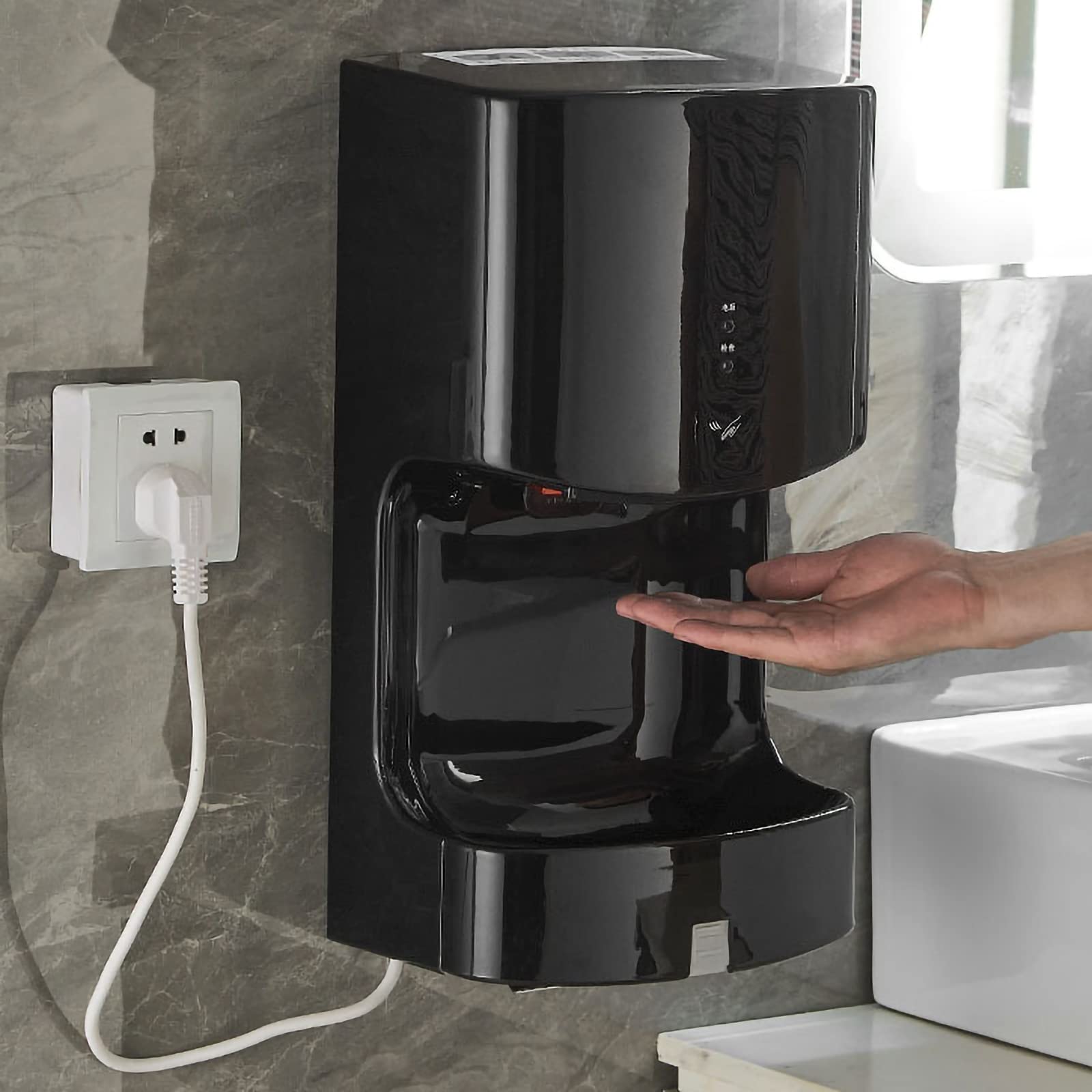 Commercial Automatic Induction Hand Dryer - Wall Mounted, Low Noise, Fast Drying (8-10s), Hot/Cold Air Switch with Tray - Perfect for Public Restrooms, Bathrooms, Toilets, Hospitals, and Office Spaces