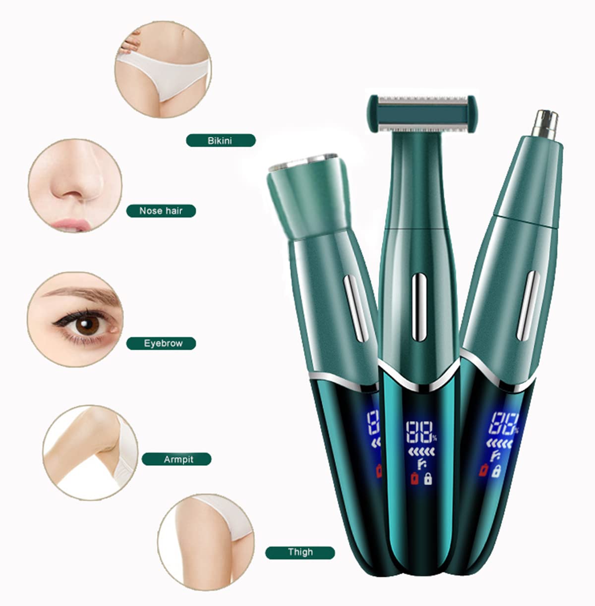 Best Electric Shaver for Women - 4-in-1 Rechargeable Lady Shaver & Bikini Trimmer - Wet/Dry Hair Removal for Face, Eyebrows, Nose, Fingers, Arms, Legs & Underarms - Perfect for Travel, Gym & Home Use (Green)