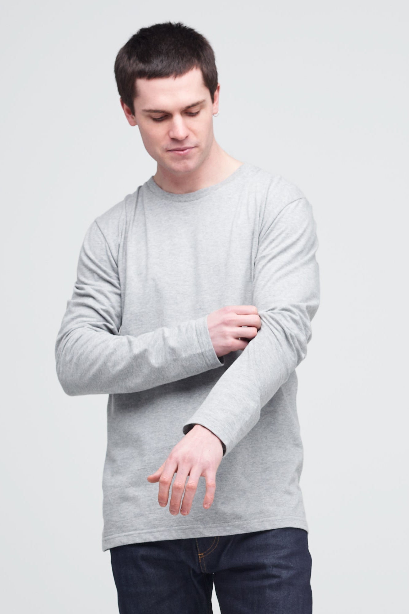 Premium Men's Long Sleeve T-Shirt - Soft Cotton Grey Marl Crewneck Shirt for Casual Wear, Work & Outdoor Activities