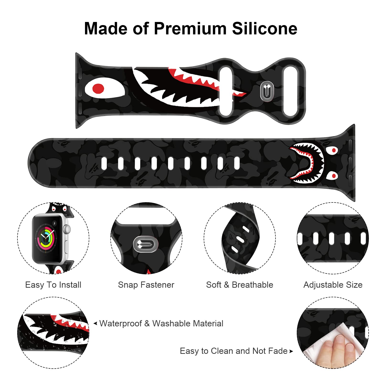 Soft Silicone Apple Watch Bands for 38mm/40mm/42mm/44mm - Sport Replacement Strap Compatible with iWatch Series 6/5/4/3/2/1/SE - Breathable & Comfortable for Men & Women - Perfect for Workouts, Running & Daily Wear