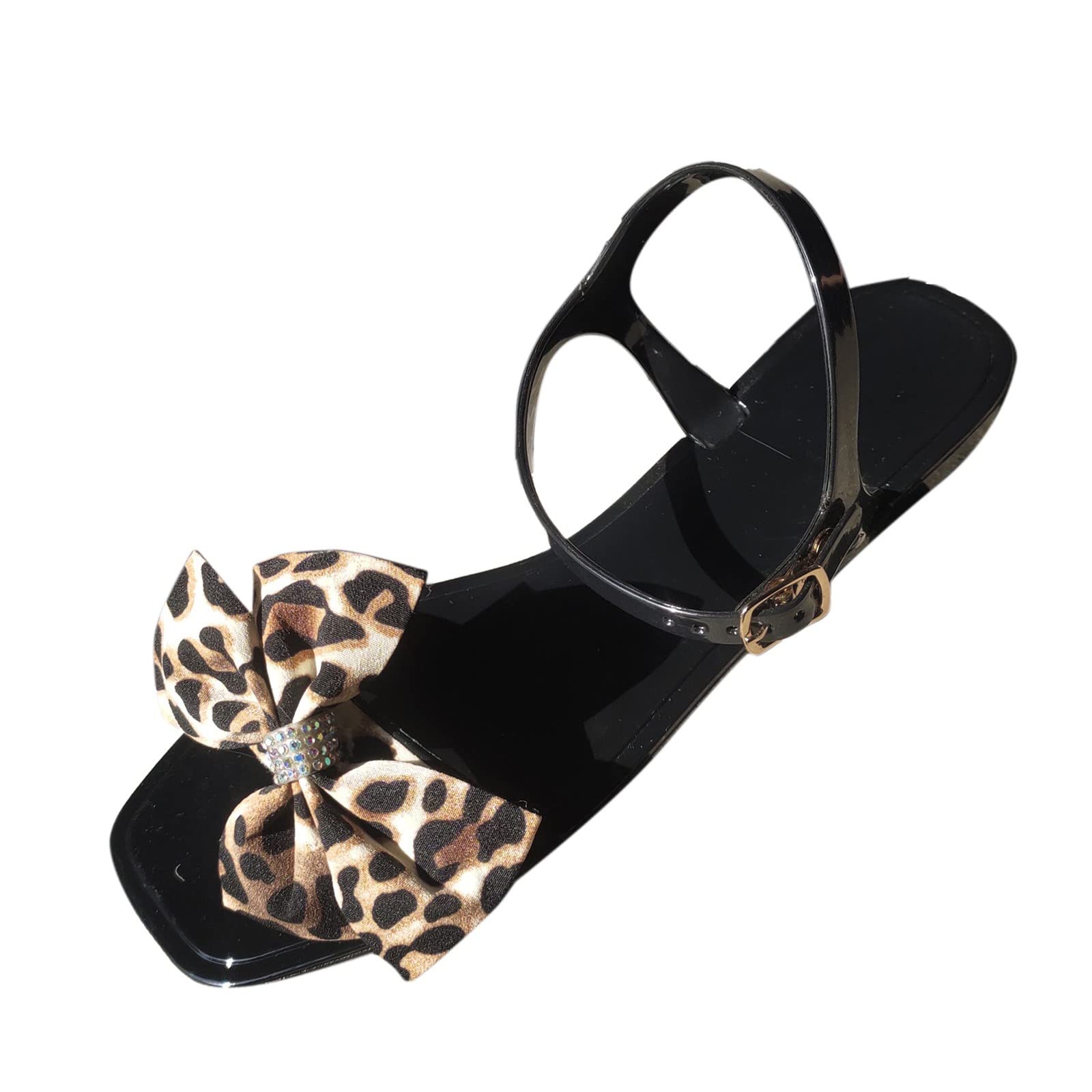 Women's Fashion Flat Sandals with Beach Print & Bow Design - Leopard Sole for Summer & Spring - Perfect for Beach Outings, Vacations, and Casual Wear