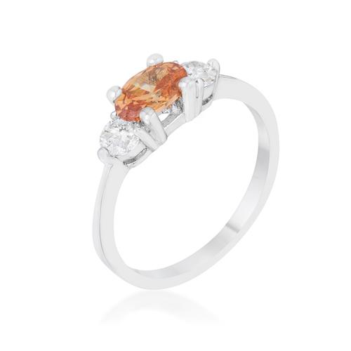 1.2ct Champagne Cubic Zirconia Oval Ring in Rhodium - Elegant Classic Jewelry for Women, Perfect for Weddings, Anniversaries & Special Occasions