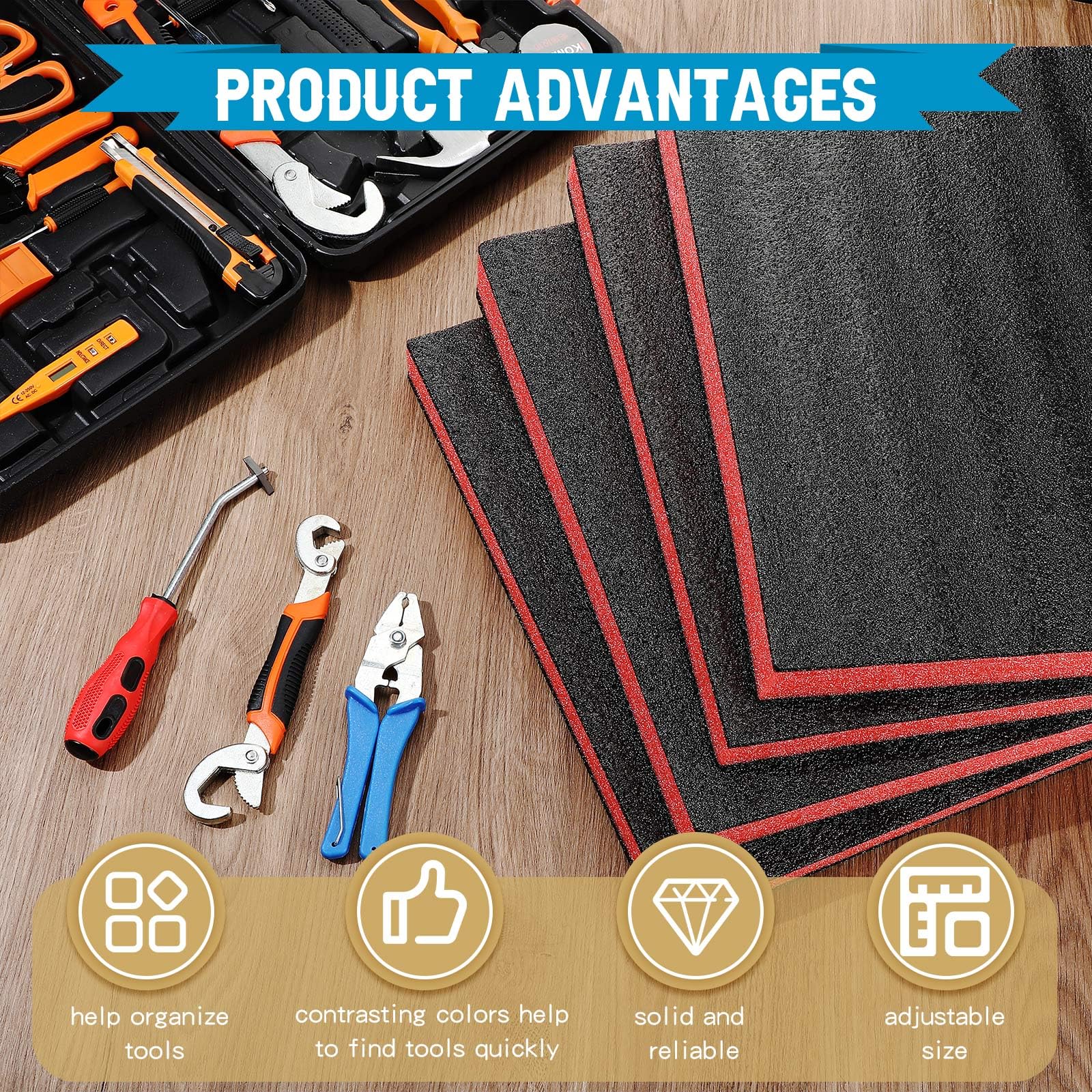Outus 4-Piece Customizable Polyurethane Foam Padding Set (16x12x1.5 & 16x12x2 Inch) - Red & Black Craft Foam Inserts for Camera Cases, Toolboxes & Protective Storage - Perfect for DIY Projects, Equipment Protection & Secure Packing