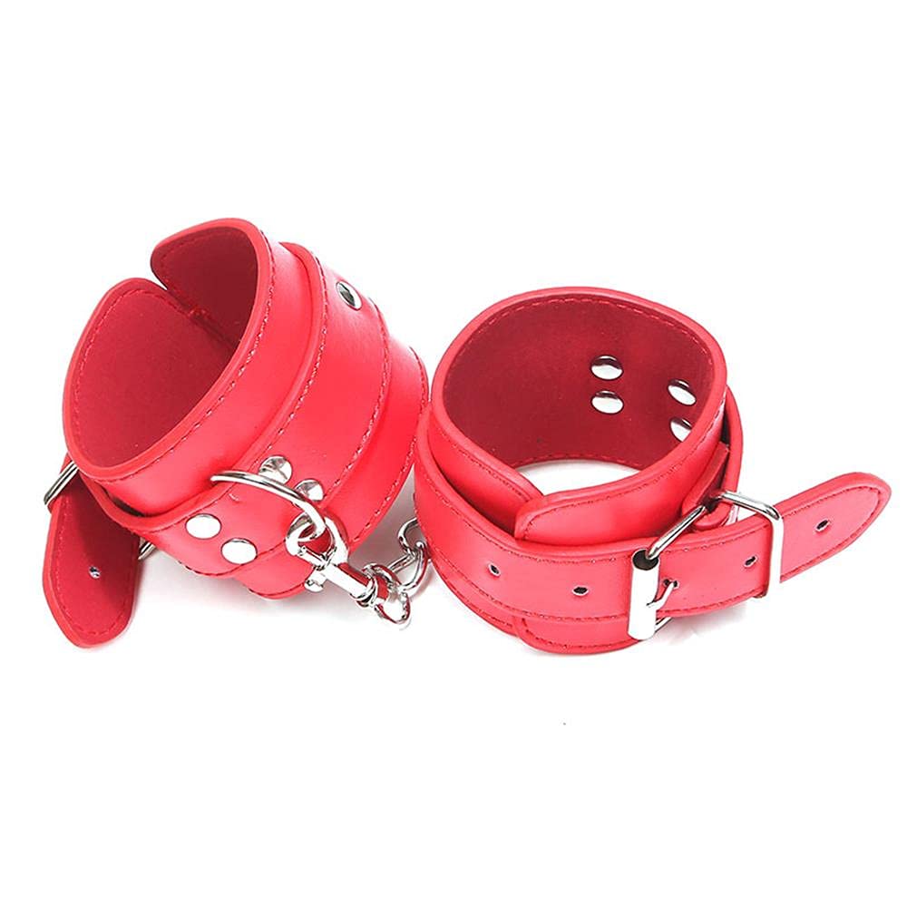 Fluffy Adjustable PU Leather Wrist & Ankle Cuffs - Role Play, BDSM, Yoga, Exercise Bands, Cosplay Jewelry for Home, Gym, and Party Accessories - Detachable Sexy Chain Leash for Couples Play