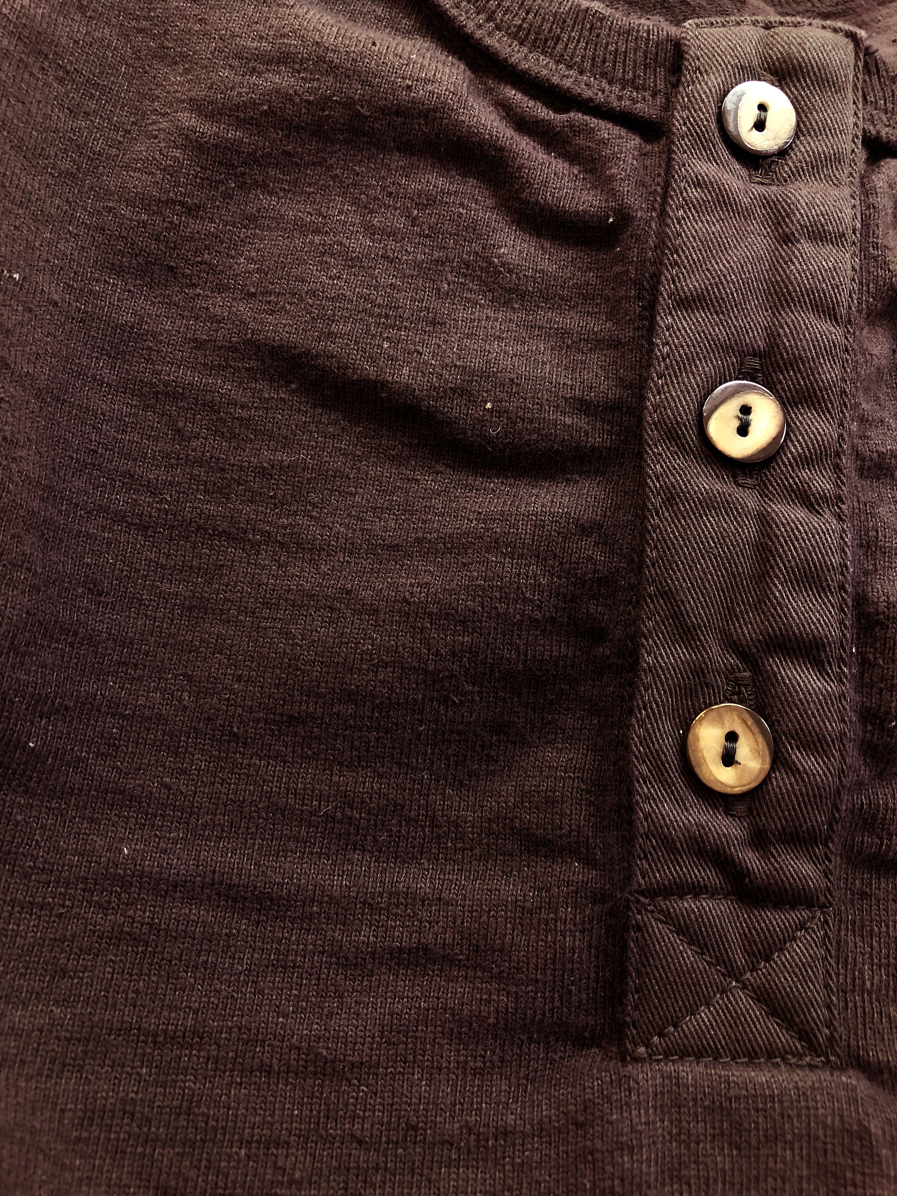 Premium Samurai Jeans Men's Heavyweight Short Sleeve Henley T-Shirt - 100% Japanese Slub Cotton - Dark Chestnut Color - Casual Wear & Street Style Essential
