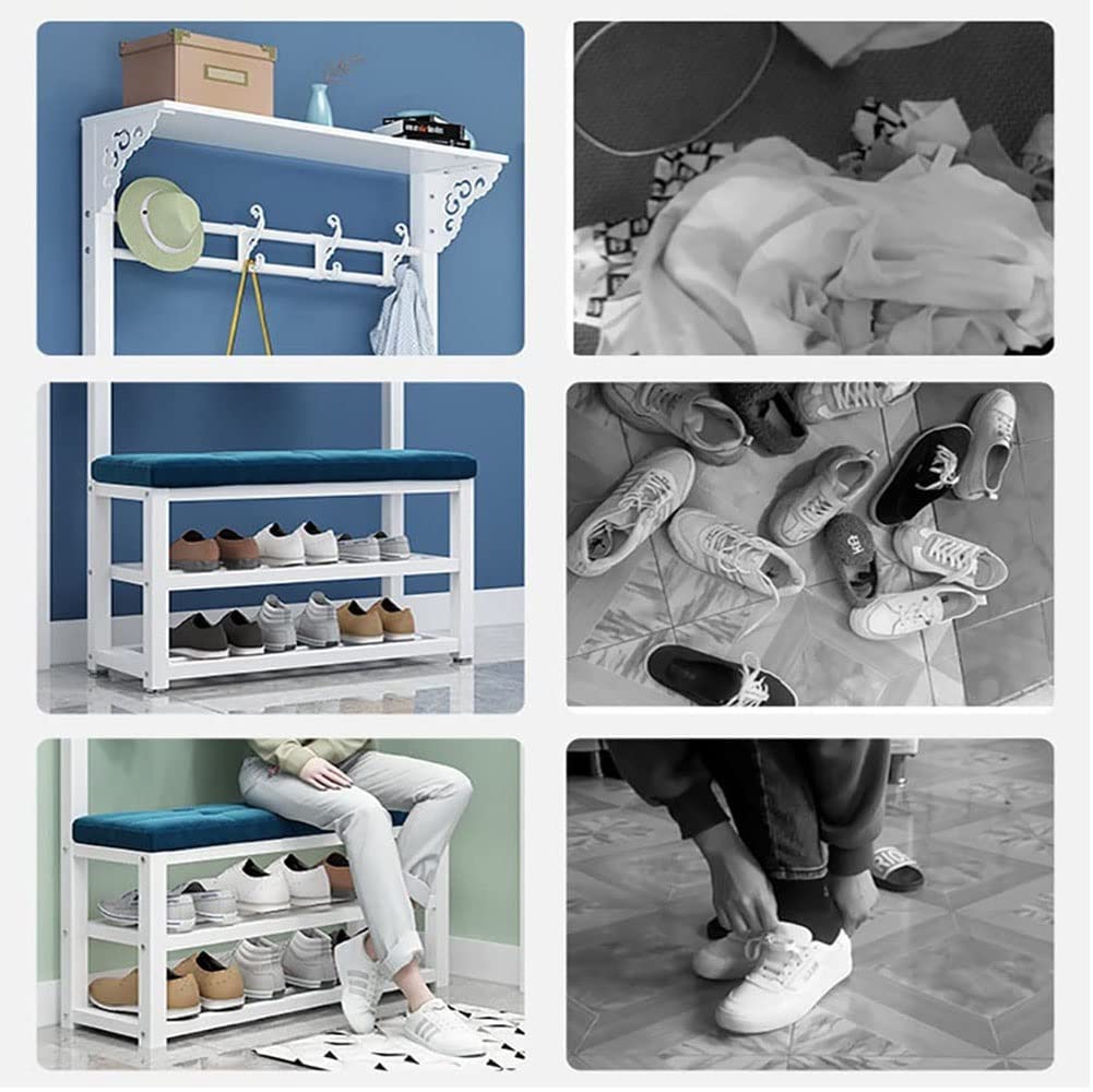 White Entryway Hall Tree with Shoe Bench & Coat Rack - 60
