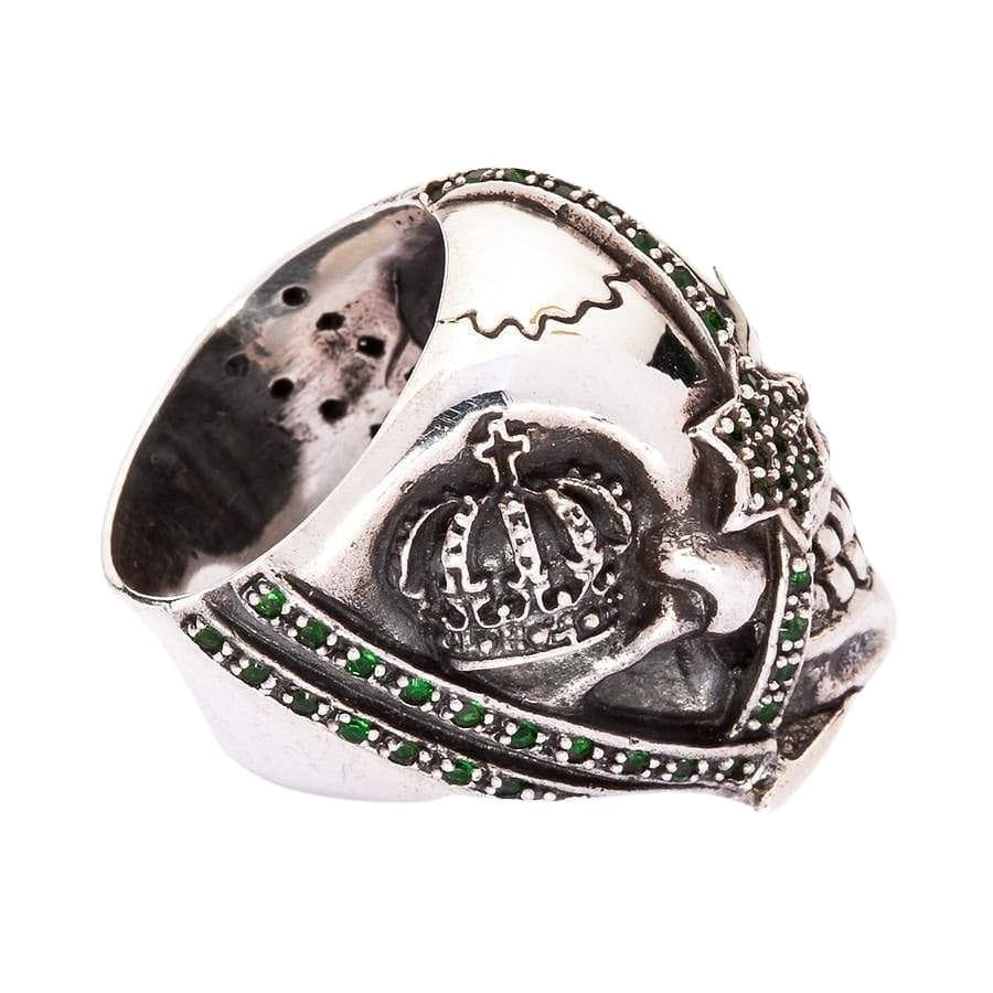 Green Emerald Crown Pirate Sterling Silver Skull Ring for Men - Gothic Jewelry, Punk Fashion Accessory - Perfect for Halloween, Cosplay, and Edgy Style Outfits