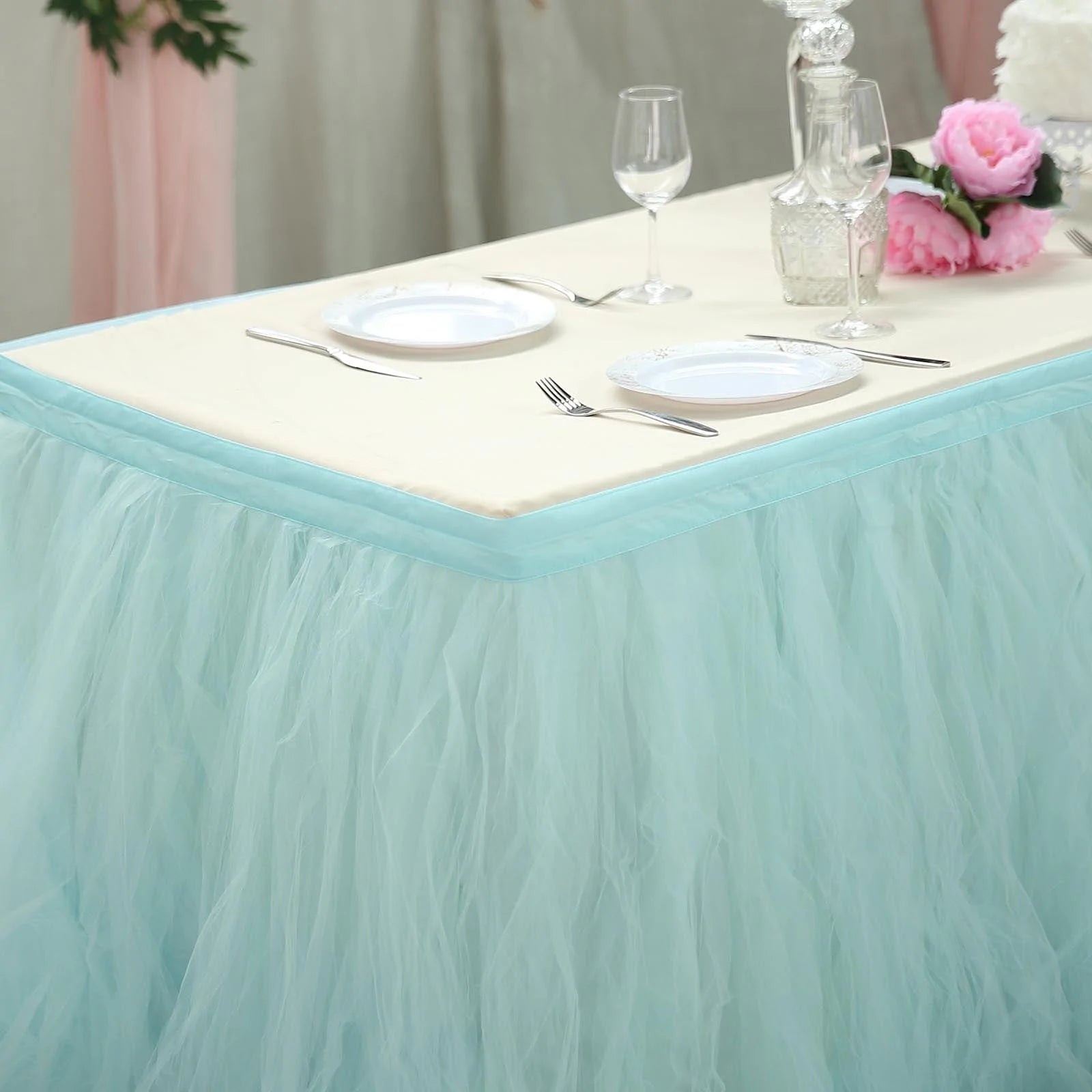 Elegant Multi-Layer Tulle Table Skirt for Weddings, Parties & Events - Decorative Table Covering for Banquet, Birthday & Special Occasions