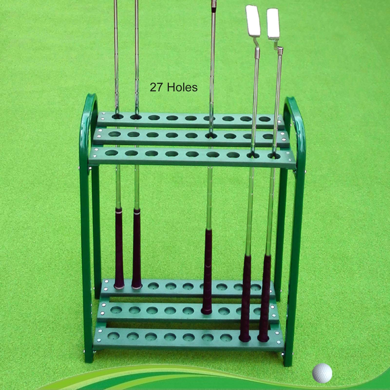 27-Hole Metal Golf Club Organizer Stand Rack | Durable Outdoor Golf Club Storage Holder in Green | Perfect for Golf Driving Range & Home Practice