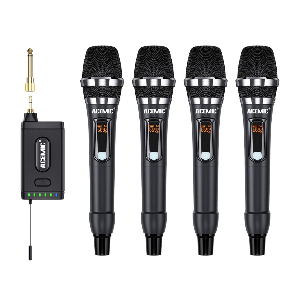 4-Channel UHF Wireless Microphone System with 4 Handheld Dynamic Mics - Professional Cordless Mic Kit for Church Services, Public Speaking, Wedding Ceremonies, Karaoke Parties & Stage Performances | Ideal for Live Events, Presentations & Entertainment