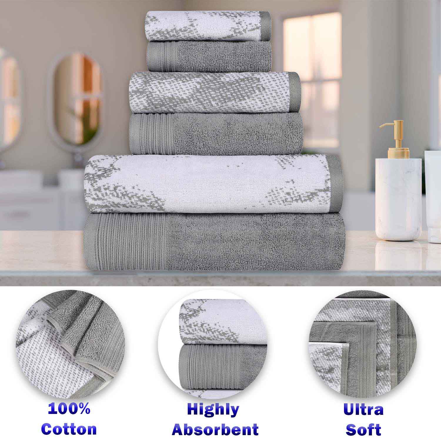Premium 10-Piece Quick-Dry Cotton Towel Set - Solid & Marble Patterns for Bath, Gym, Beach, and Spa | Ultra Absorbent & Soft Bath Towels