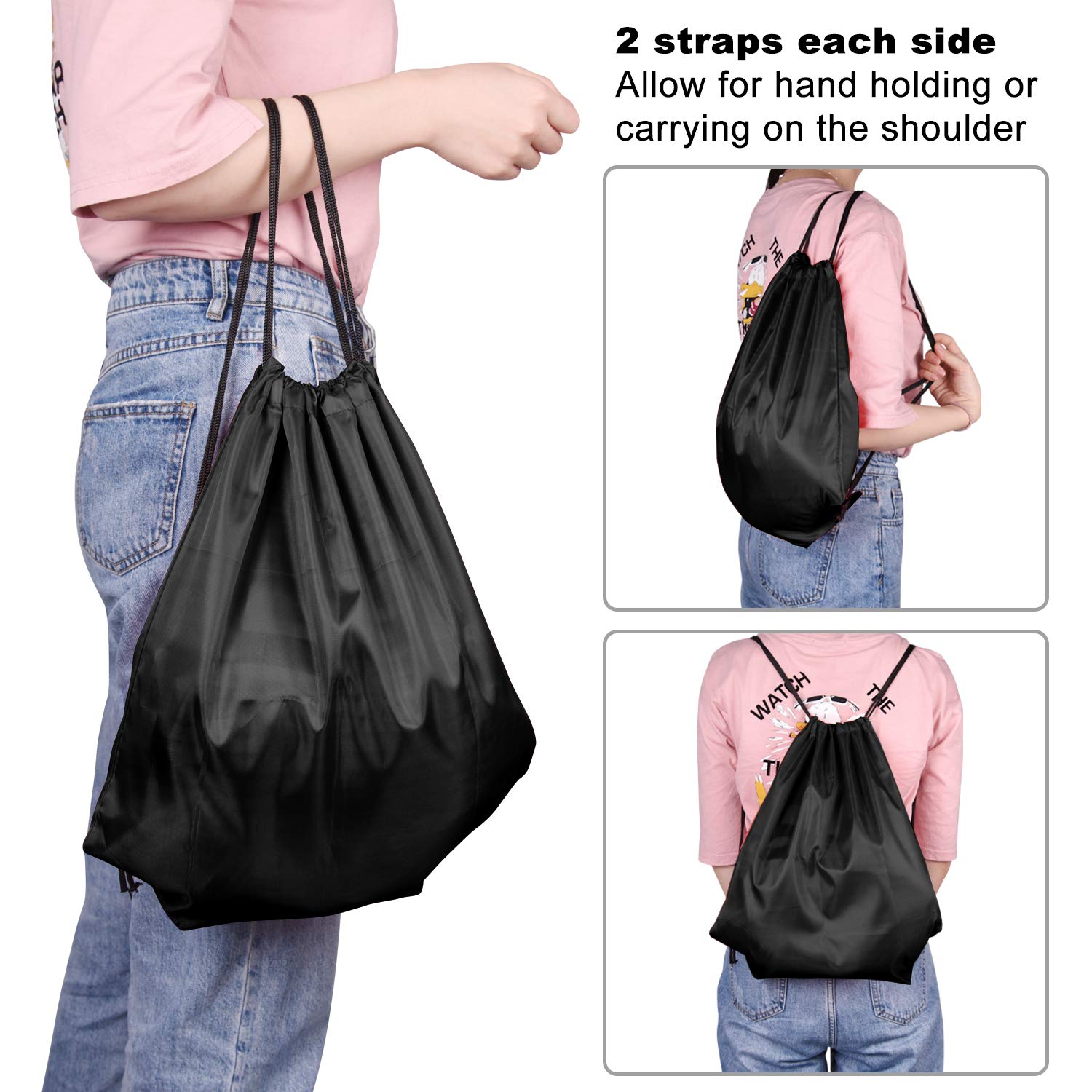 KUUQA 2 Pack Drawstring Backpacks - Lightweight Sports Cinch Sacks for Gym, Travel & Outdoor Activities - Durable Storage Bags (Black & Blue) - Perfect for Workouts, Beach Trips, School & Camping