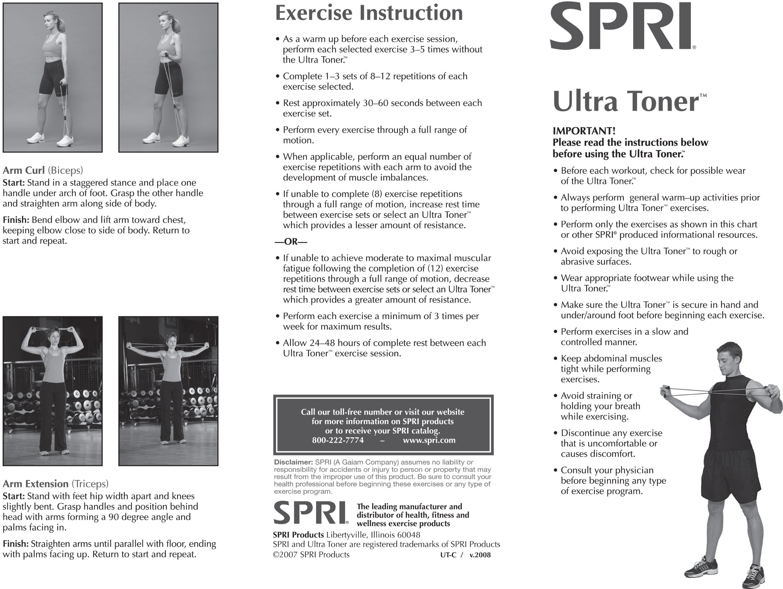SPRI Ultra Toner Resistance Band Exercise Cords - Heavy Duty Workout Bands for Strength Training, Yoga, Pilates & Physical Therapy - Retail Packaging - Perfect for Home Gym, Travel & Rehabilitation