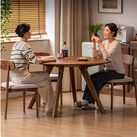 Premium Black Walnut Solid Wood Round Dining Table - Vintage Farmhouse Style for Dining Room, Kitchen, and Entertaining Areas