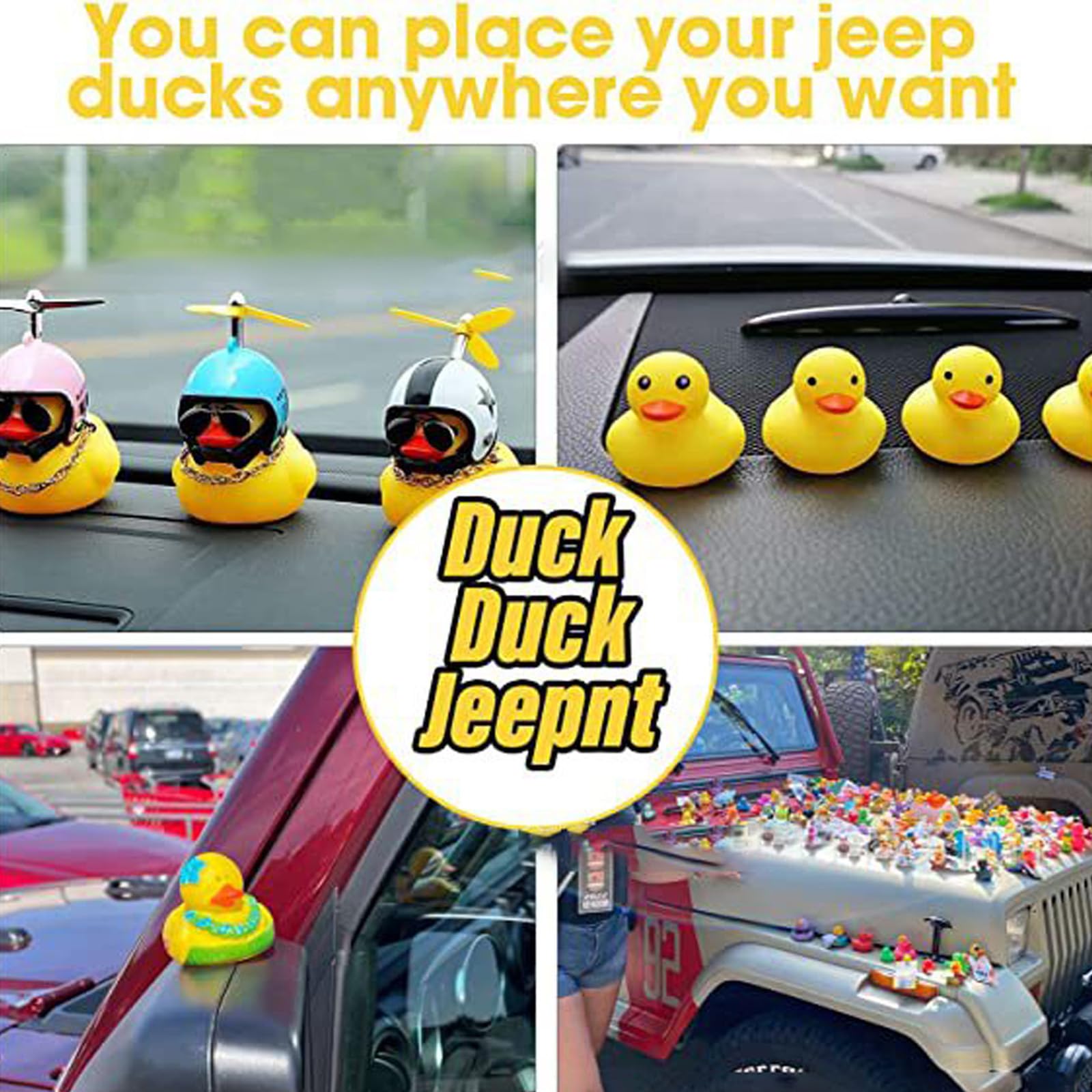 Funny Rubber Ducks for Car Dashboard - 3Pcs with Holders - Bath & Car Decor Gift