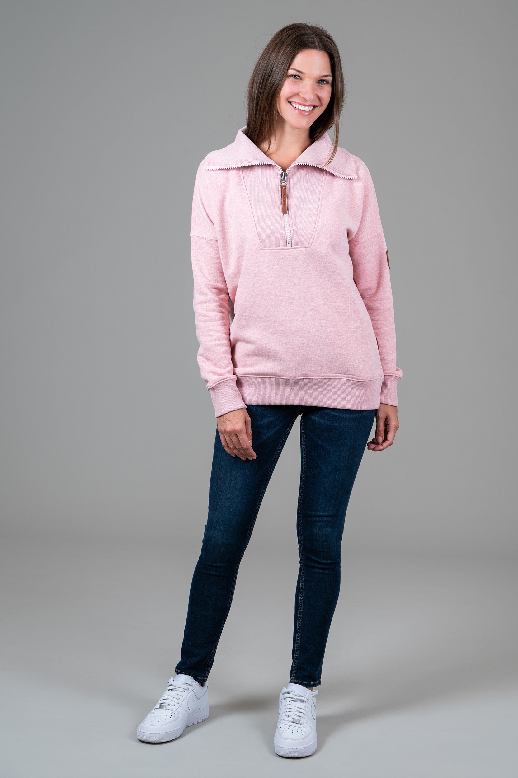 Padma Heather Pink Half Zip Sweatshirt for Women | Soft Fleece Pullover | Casual Loungewear & Outdoor Activities