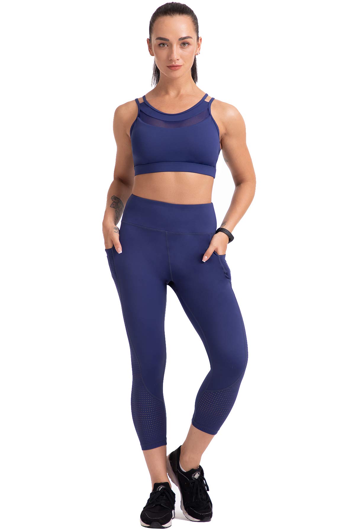 RAYPOSE Women's High Waist Yoga Pants with Pockets - Plus Size Workout Leggings, Gym Capris with Mesh Cut Out Design for Running, Yoga & Fitness Training