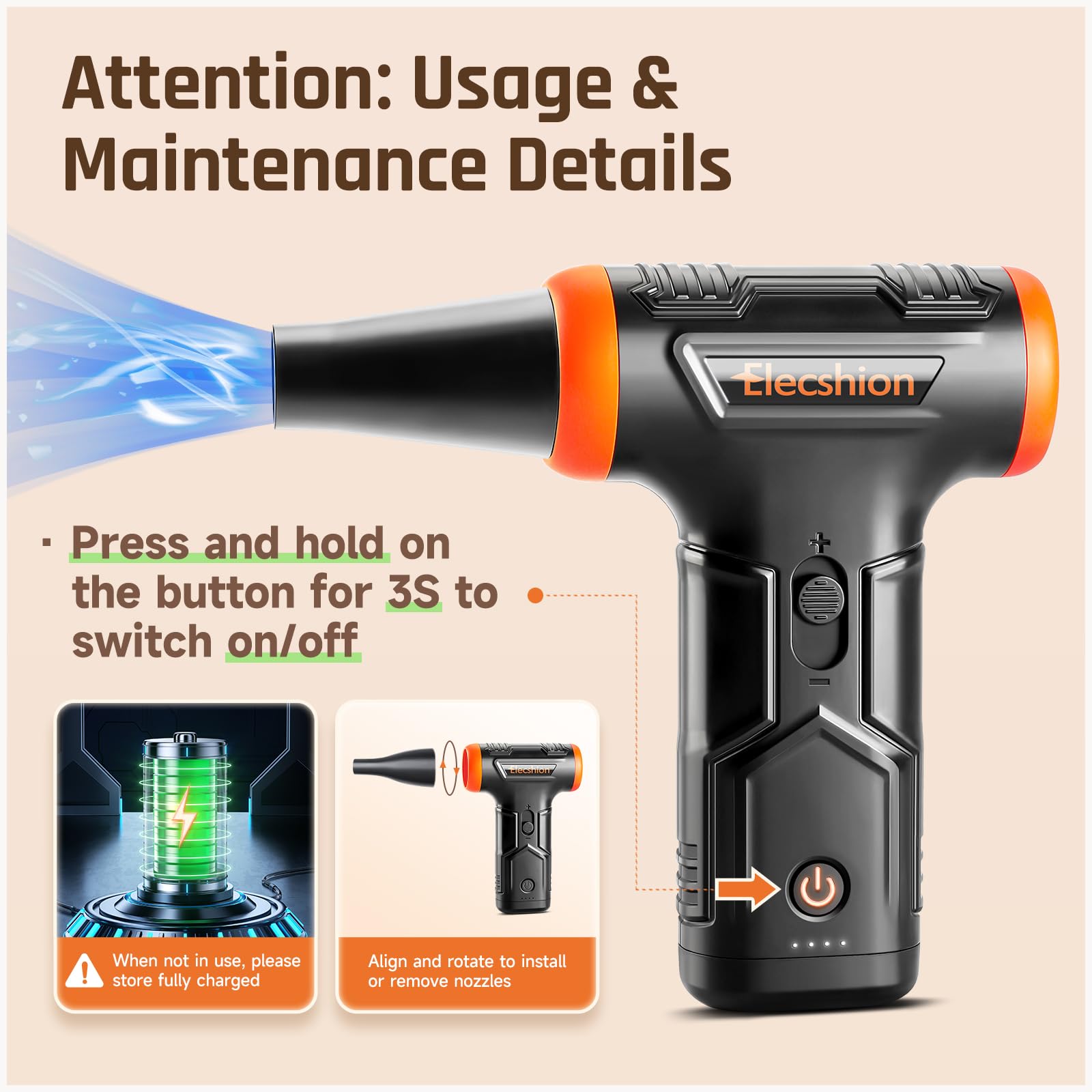 Electric Air Duster for Electronics - 50 MPH High Speed Compressed Air Blower, 110000 RPM Keyboard Cleaner for PC, Computer, Laptop, Home & Office | Powerful Dust Removal Tool for Keyboards, Electronics, Hard-to-Reach Areas | Ideal for Computer Maintenance, Office Cleaning & Household Dusting